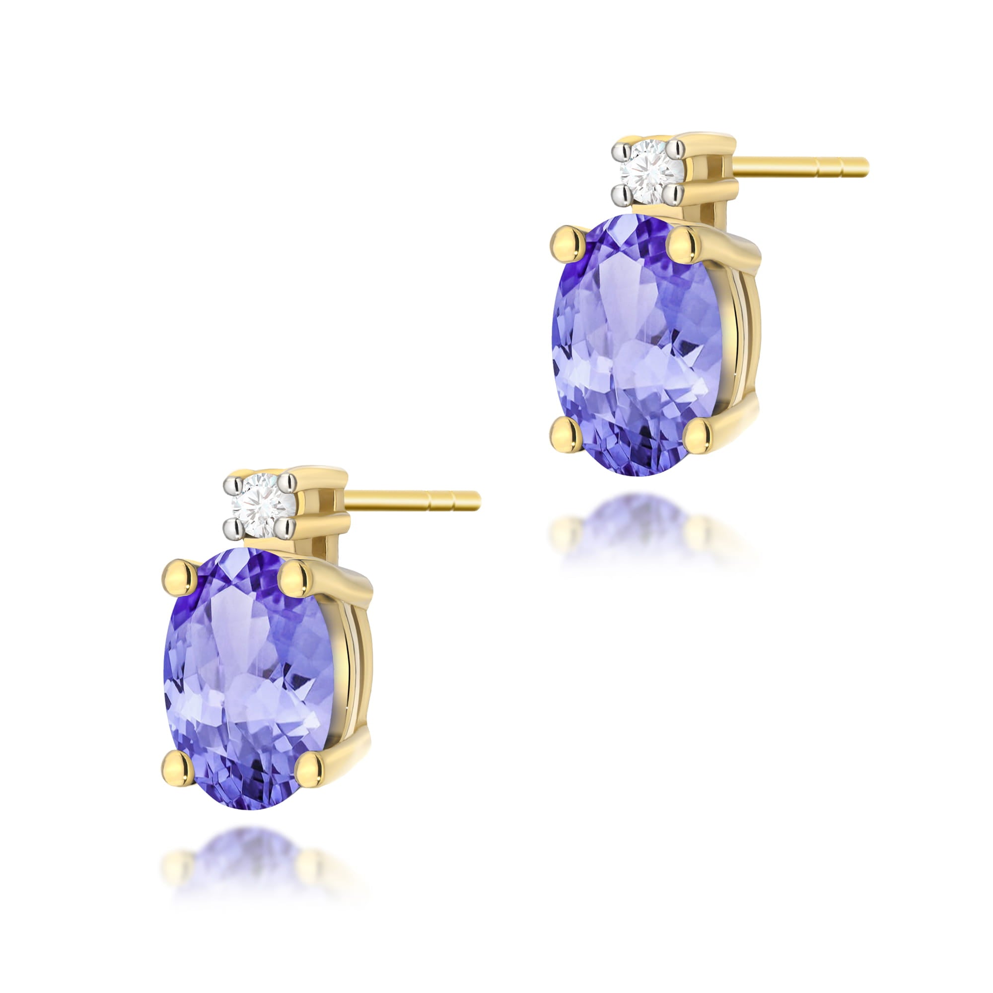 Auksiniai Auskarai Su Tanzanitais Ir Deimantais