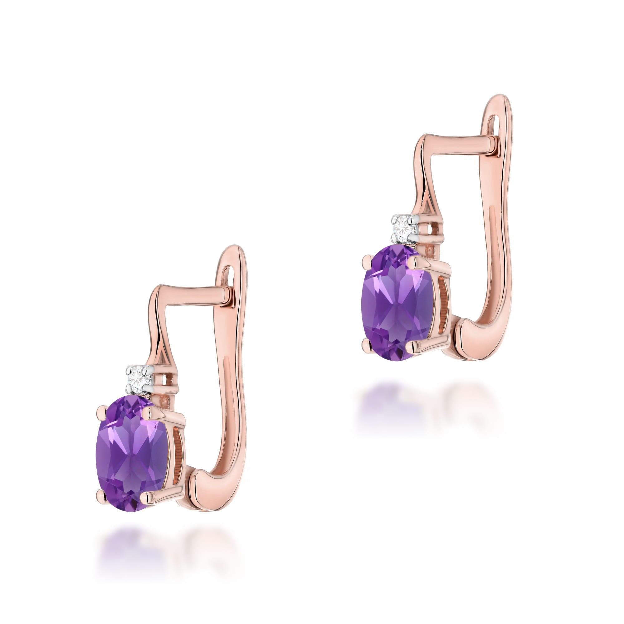 Gold Earrings With Amethysts And Diamonds