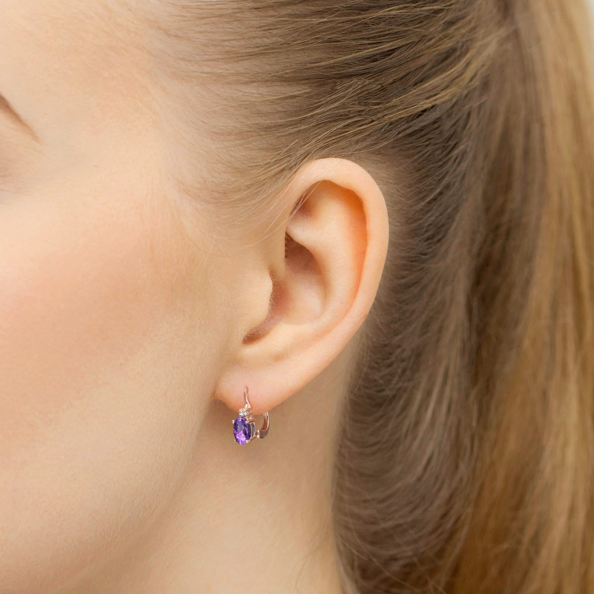 Gold Earrings With Amethysts And Diamonds