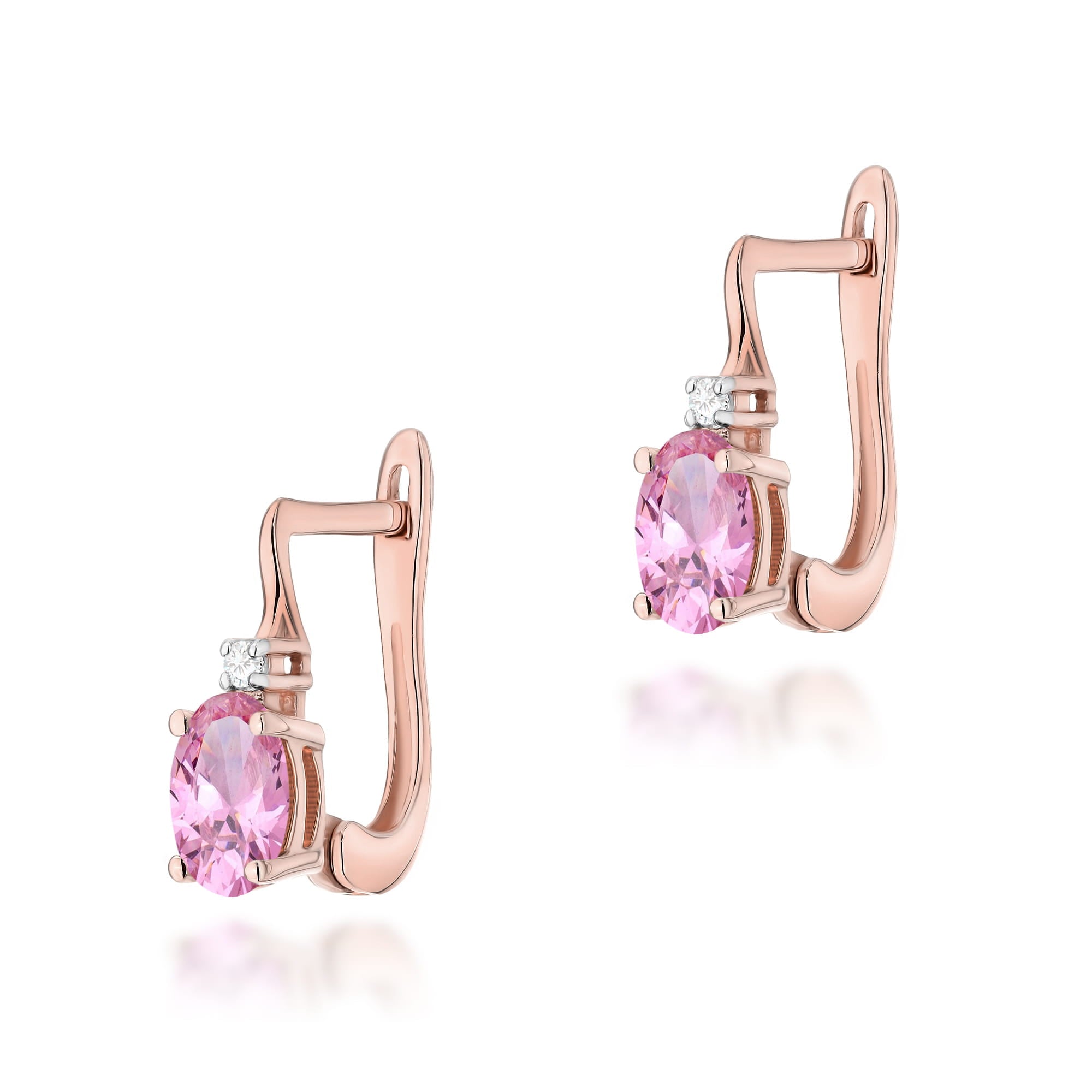 Gold Earrings With Pink Sapphires And Diamonds