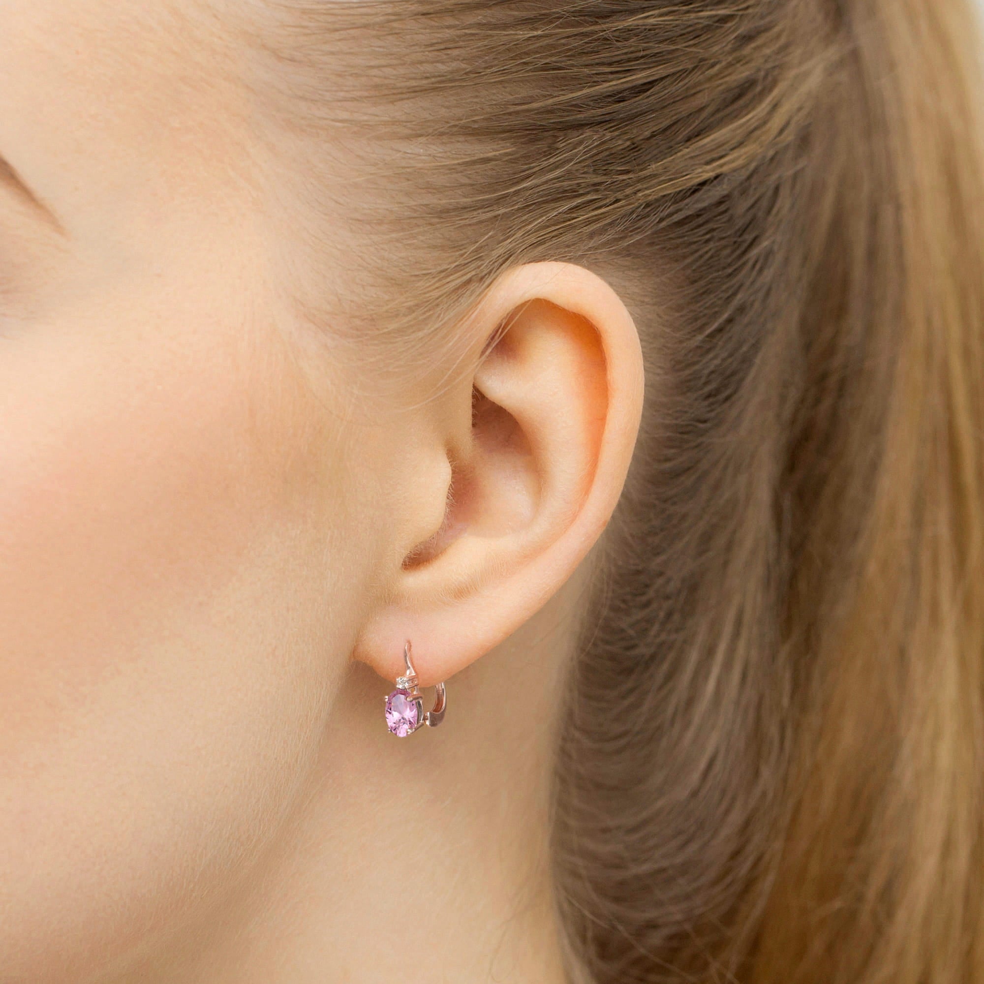 Gold Earrings With Pink Sapphires And Diamonds