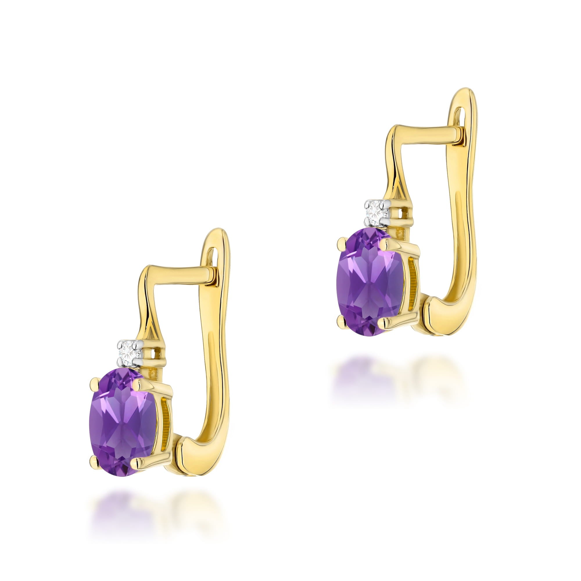 Gold Earrings With Amethysts And Diamonds