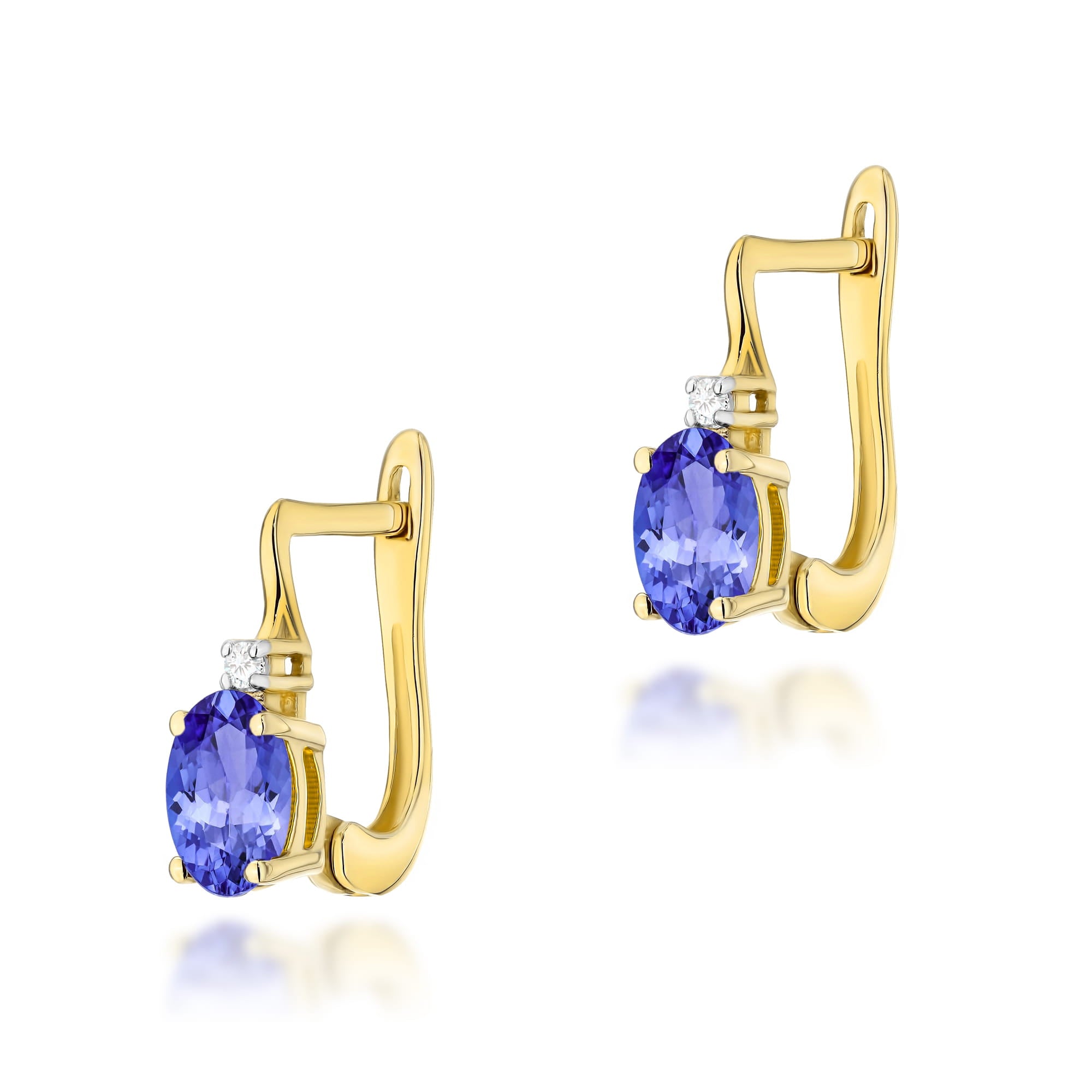 Auksiniai Auskarai Su Tanzanitais Ir Deimantais