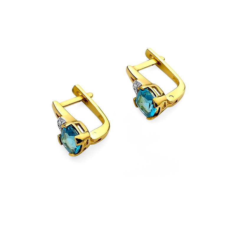 Gold Earrings With Topazes And Diamonds