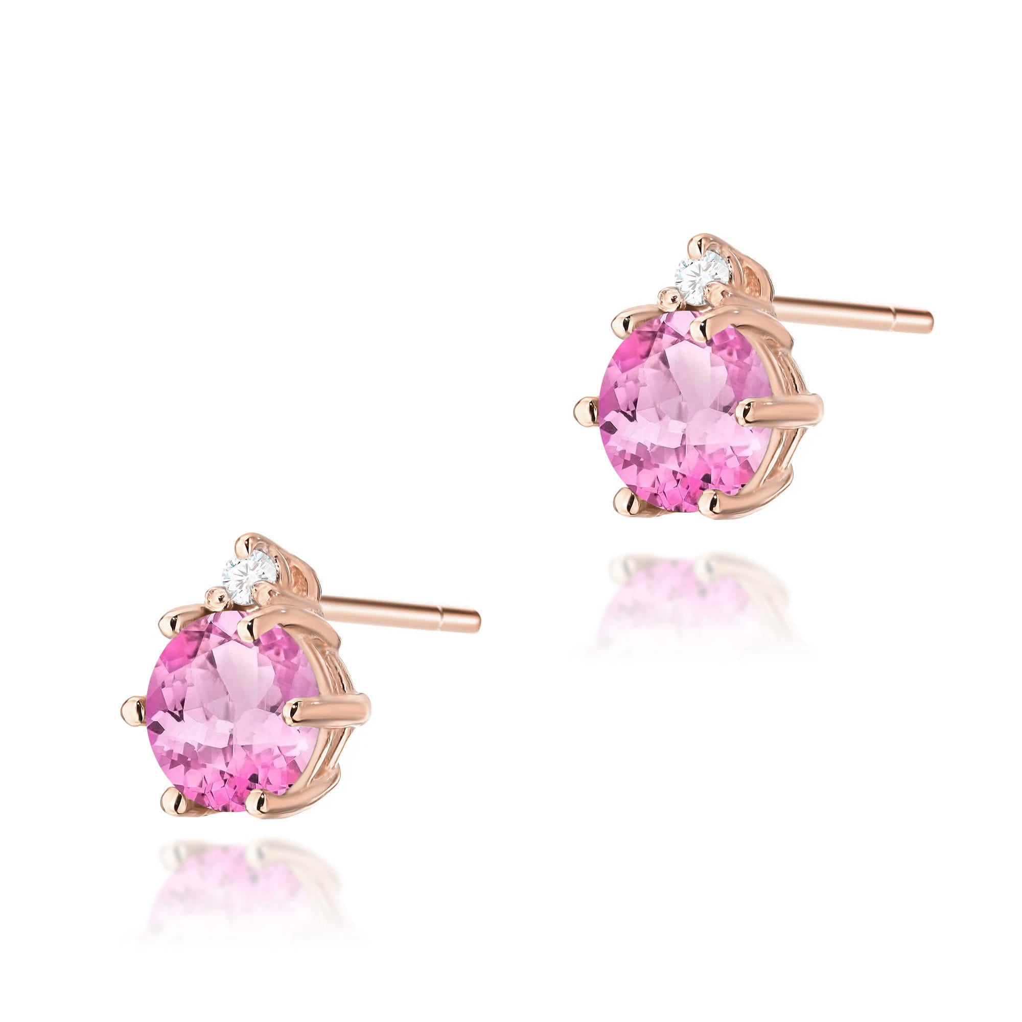 Gold Earrings With Pink Topazes And Diamonds