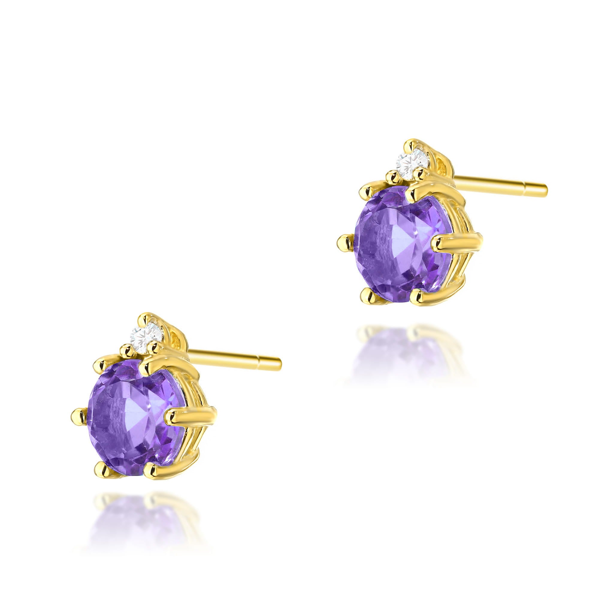 Gold Earrings With Amethysts And Diamonds