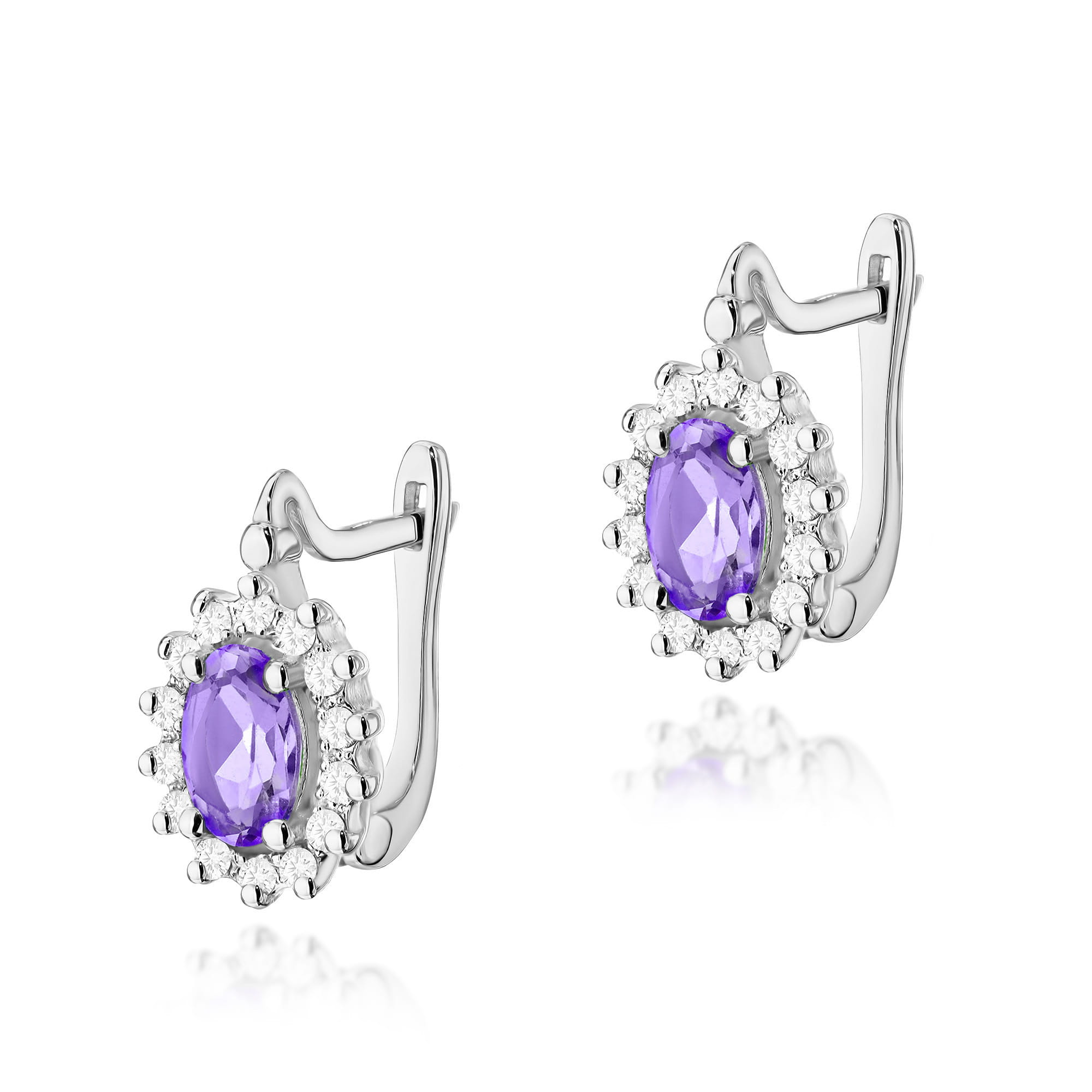 Gold Earrings With Amethysts And Diamonds