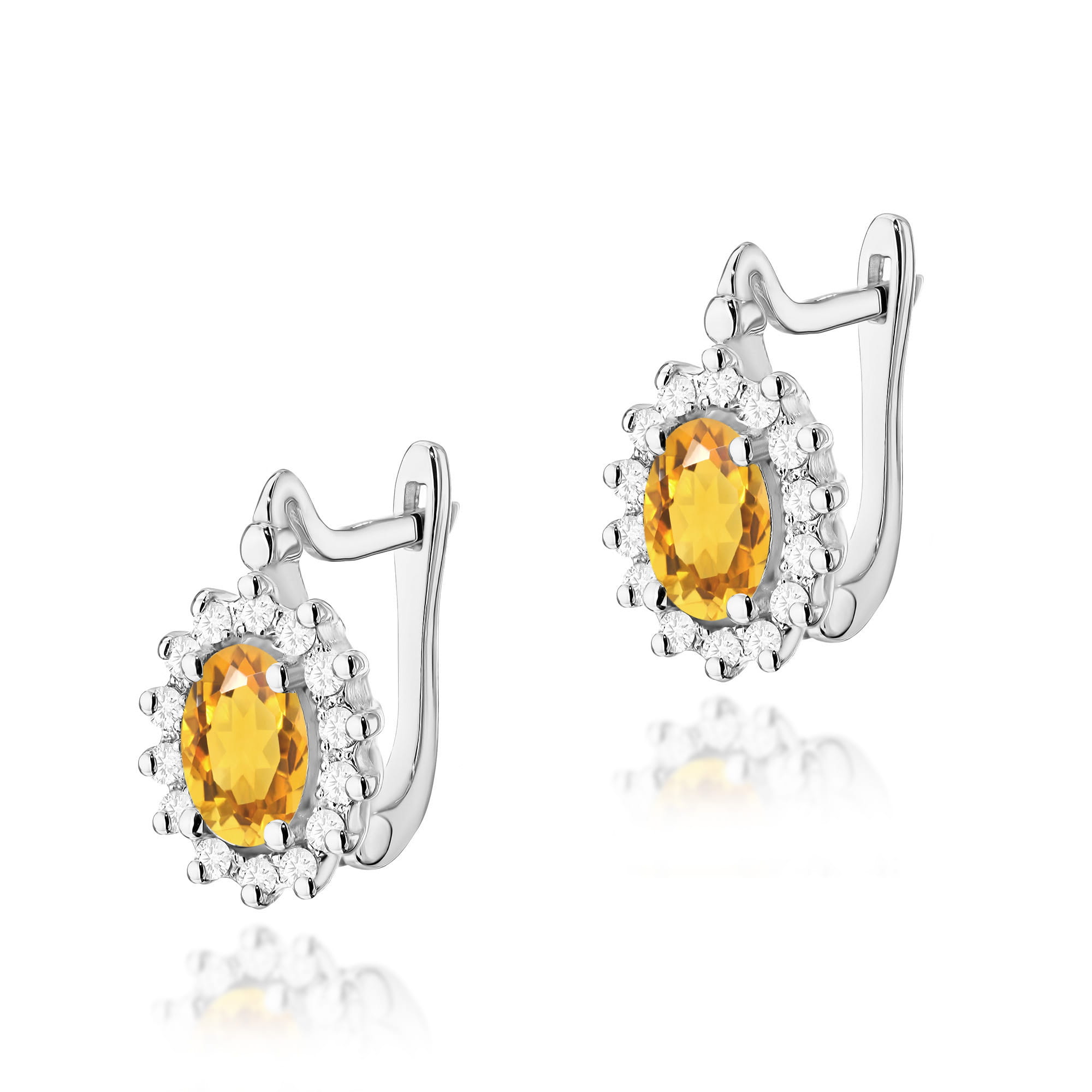 Gold Earrings With Citrine And Diamonds