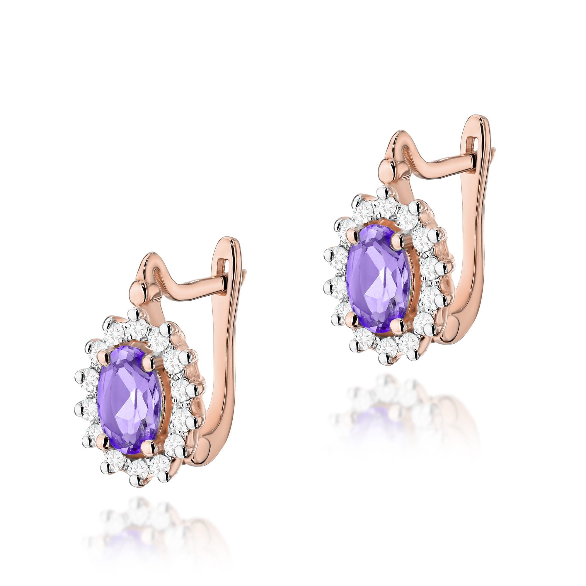 Gold Earrings With Amethysts And Diamonds