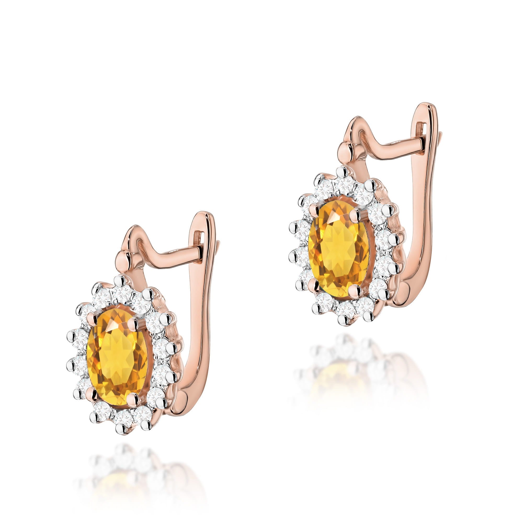 Gold Earrings With Citrine And Diamonds