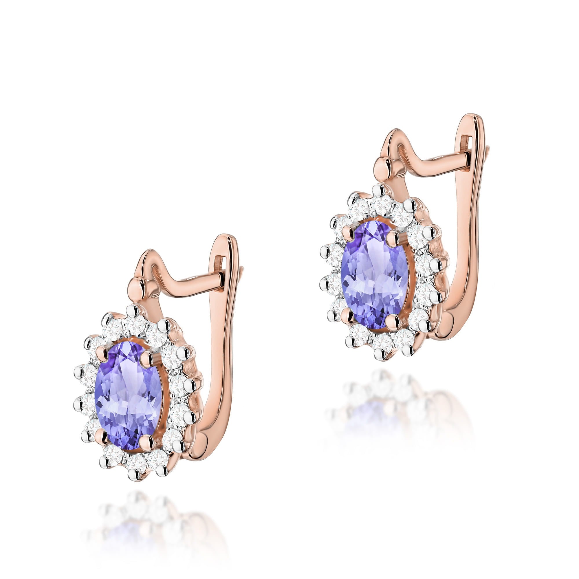 Gold Earrings With Tanzanites And Diamonds