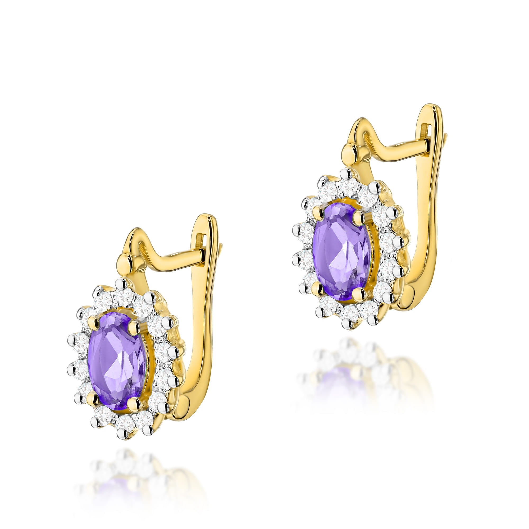 Gold Earrings With Amethysts And Diamonds