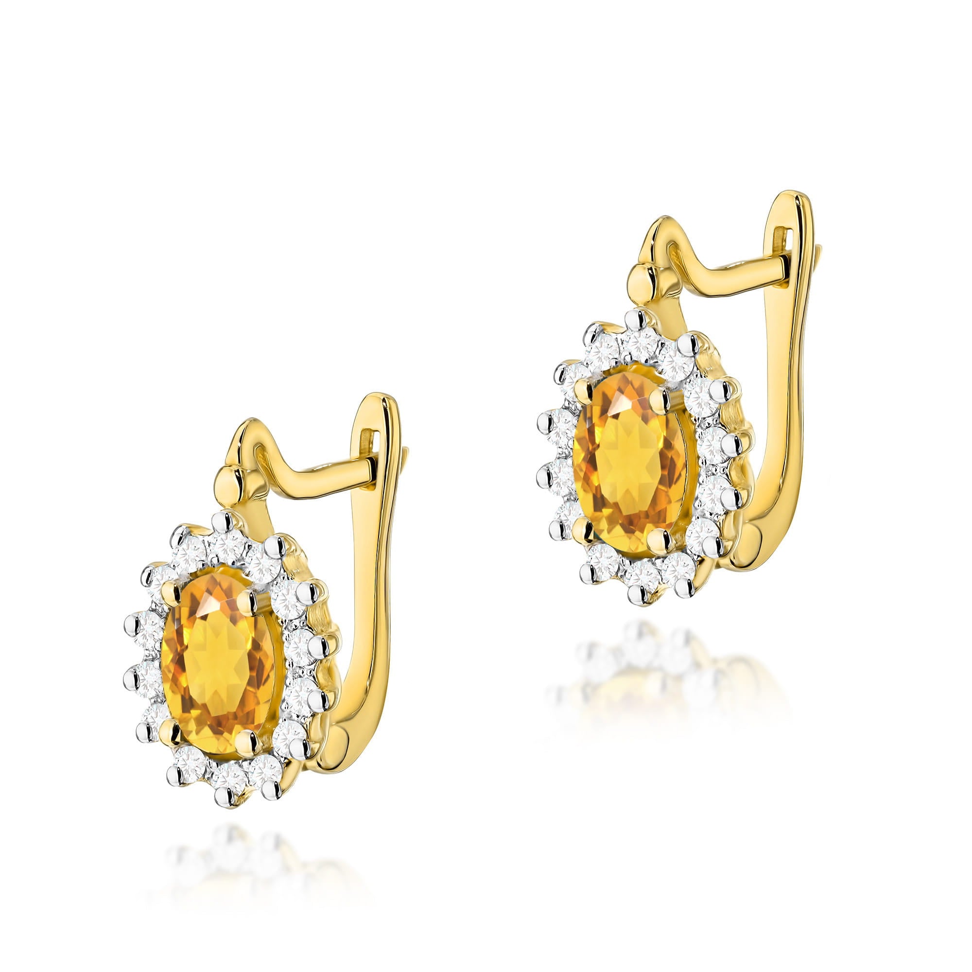 Gold Earrings With Citrine And Diamonds