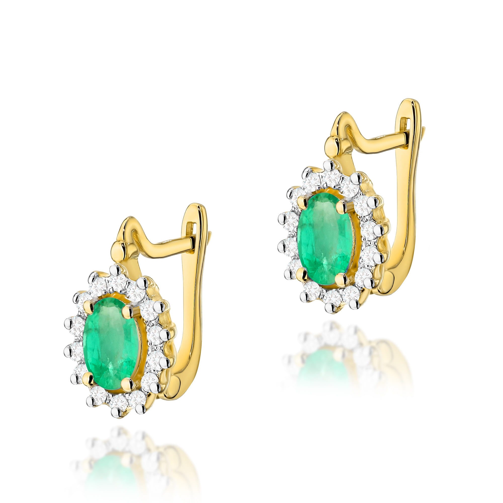 Gold Earrings With Emeralds And Diamonds