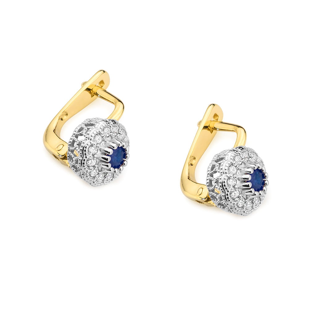 Auksiniai Auskarai Su Safyru Ir Deimantais