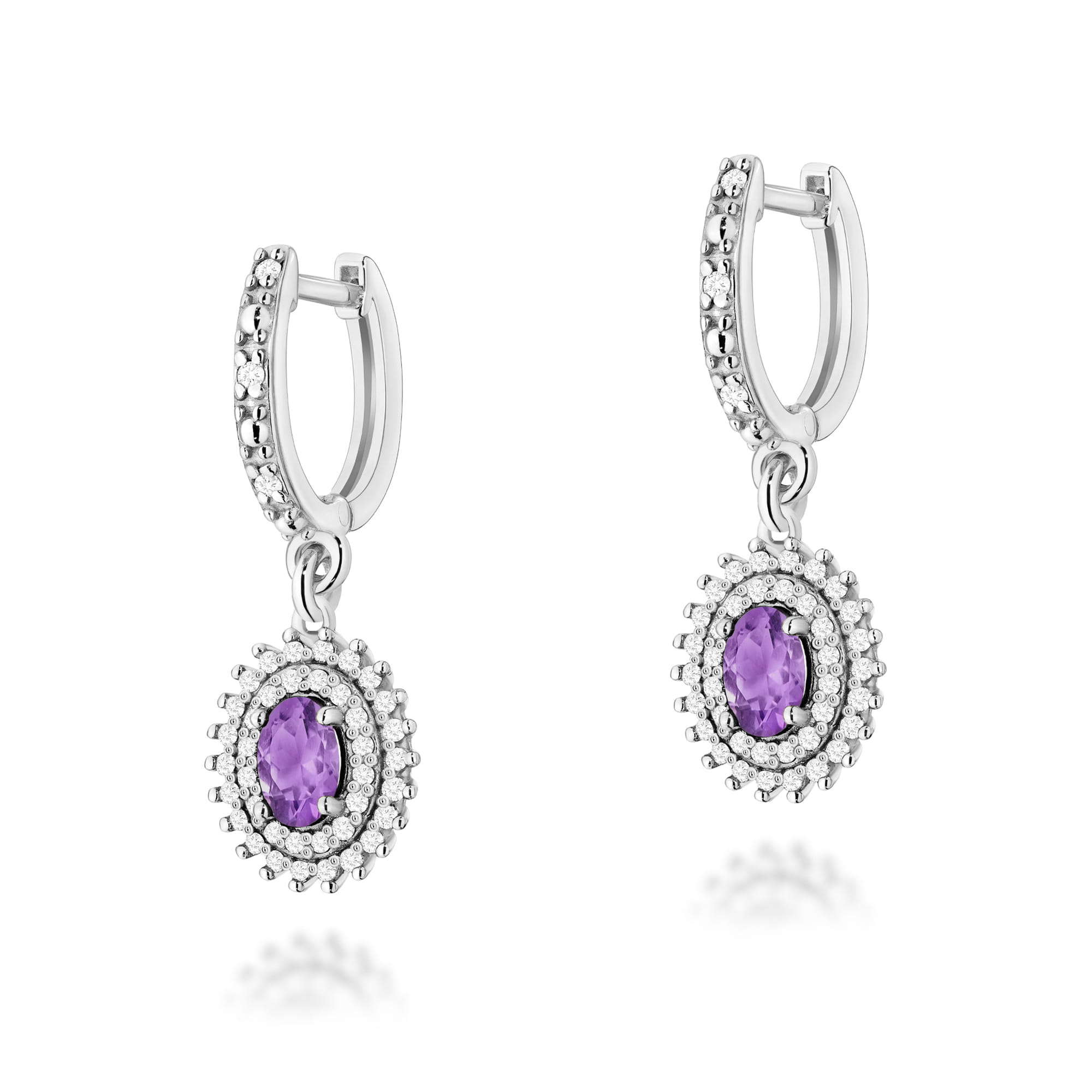Gold Earrings With Amethysts And Diamonds