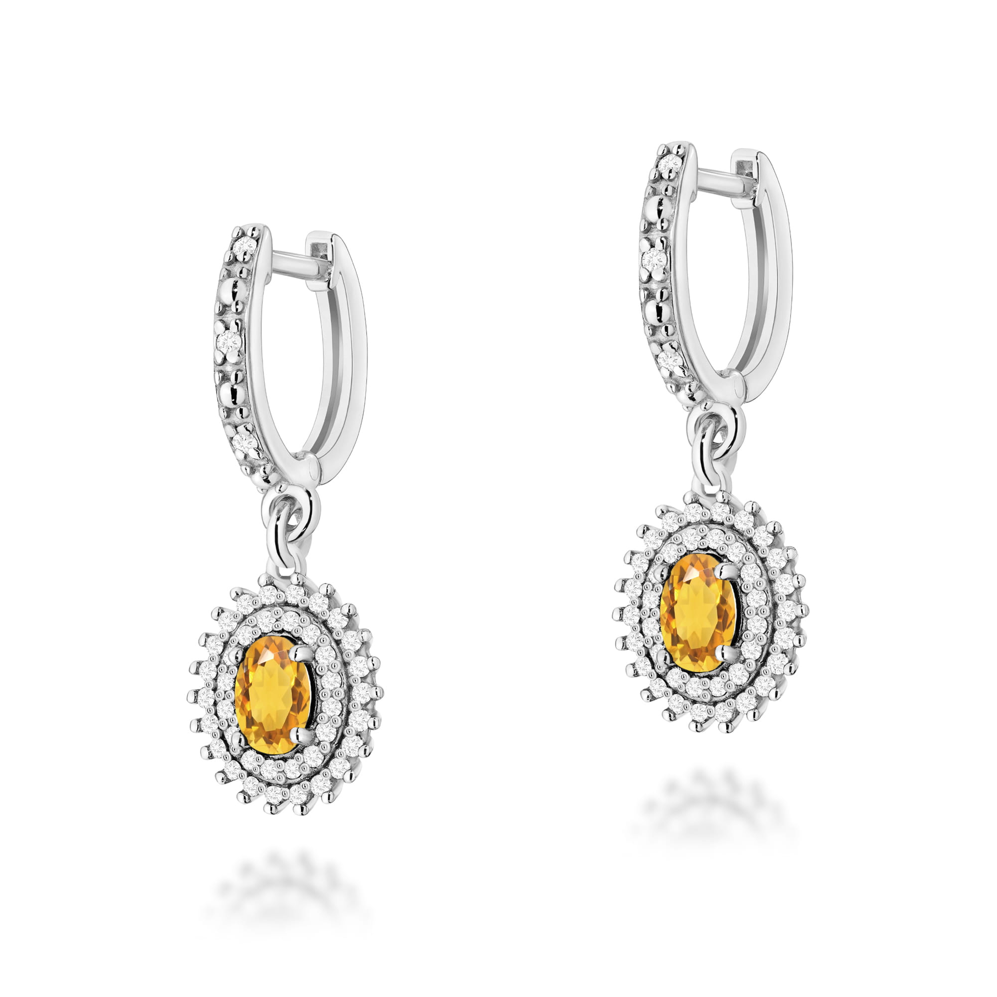 Gold Earrings With Citrine And Diamonds