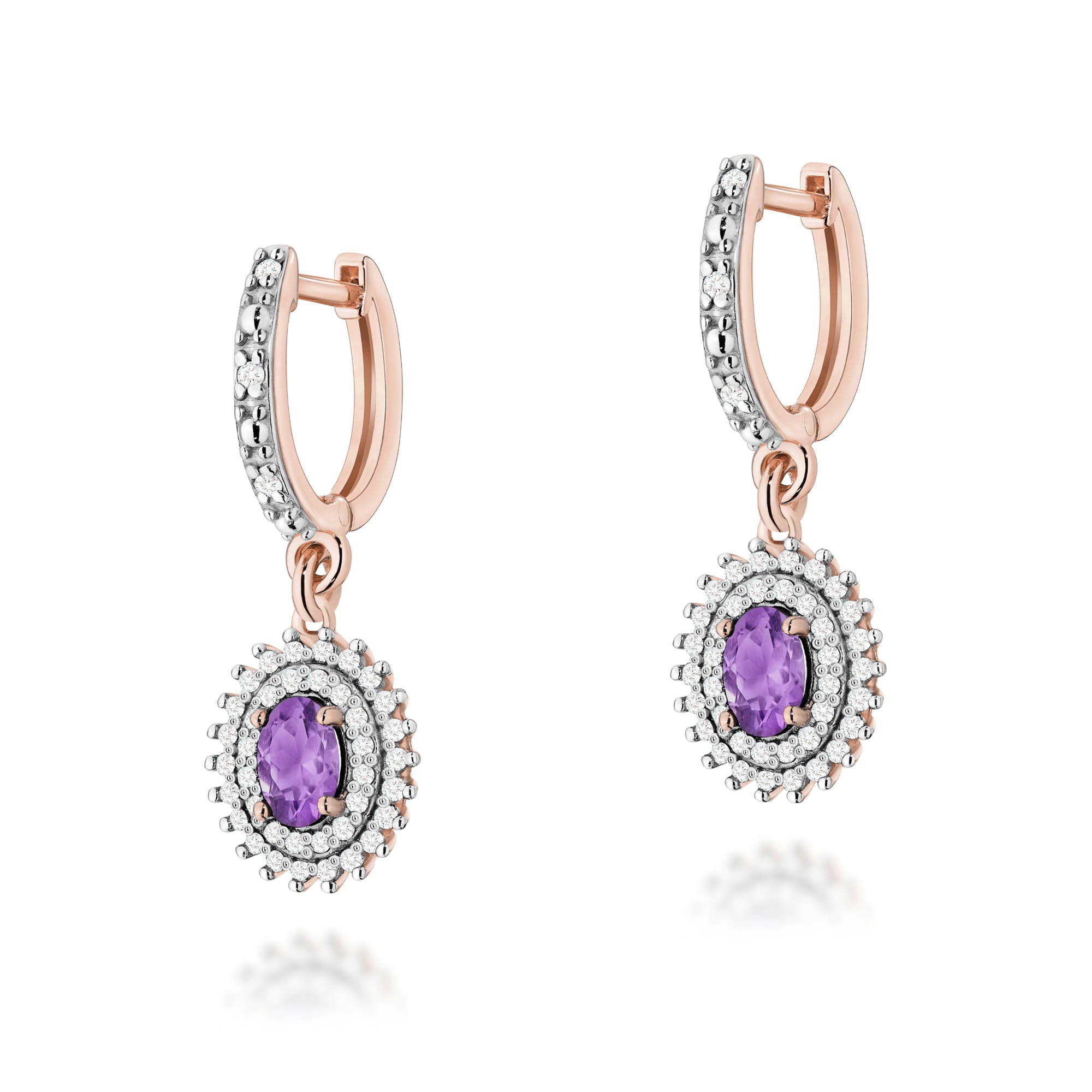 Gold Earrings With Amethysts And Diamonds