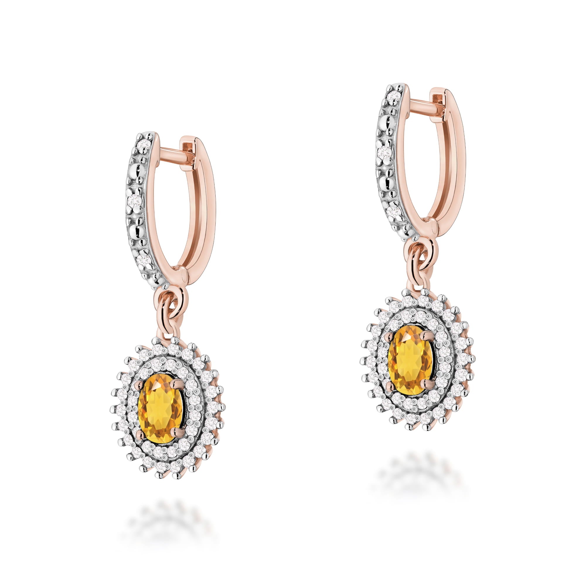 Gold Earrings With Citrine And Diamonds