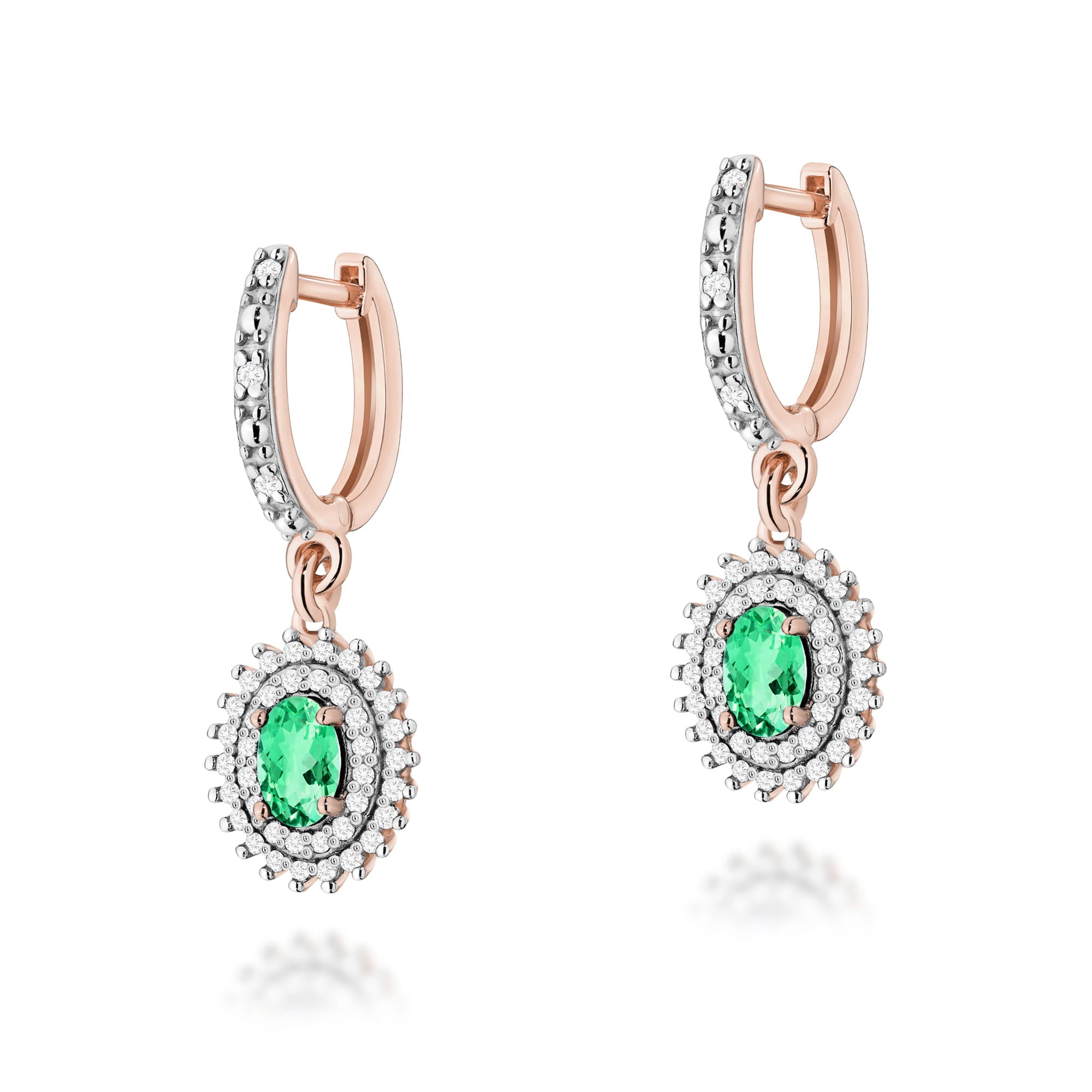 Gold Earrings With Emeralds And Diamonds