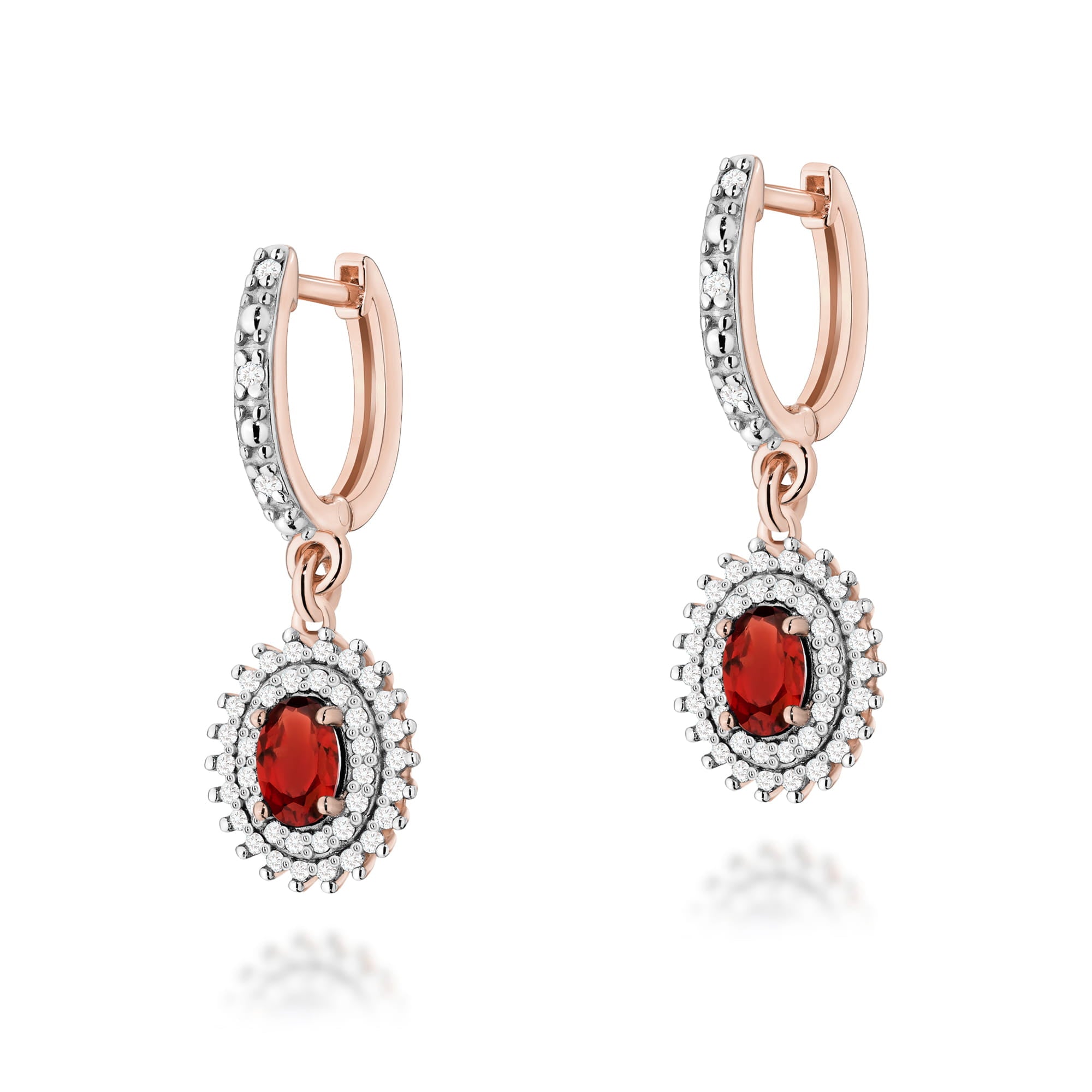 Gold Earrings With Garnet And Diamonds