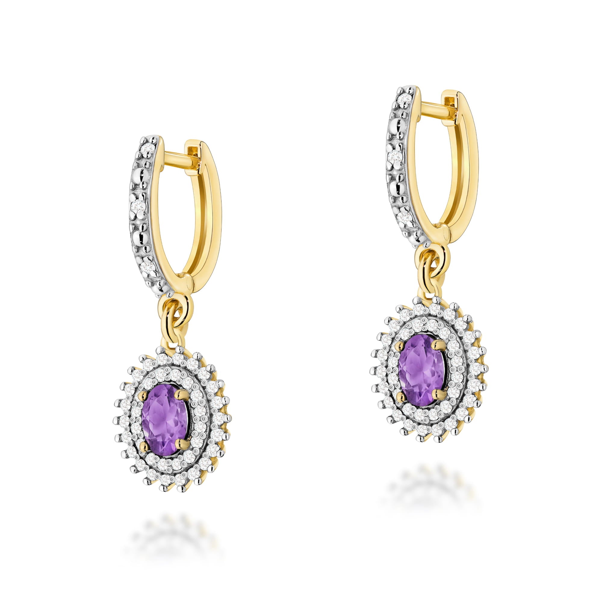 Gold Earrings With Amethysts And Diamonds