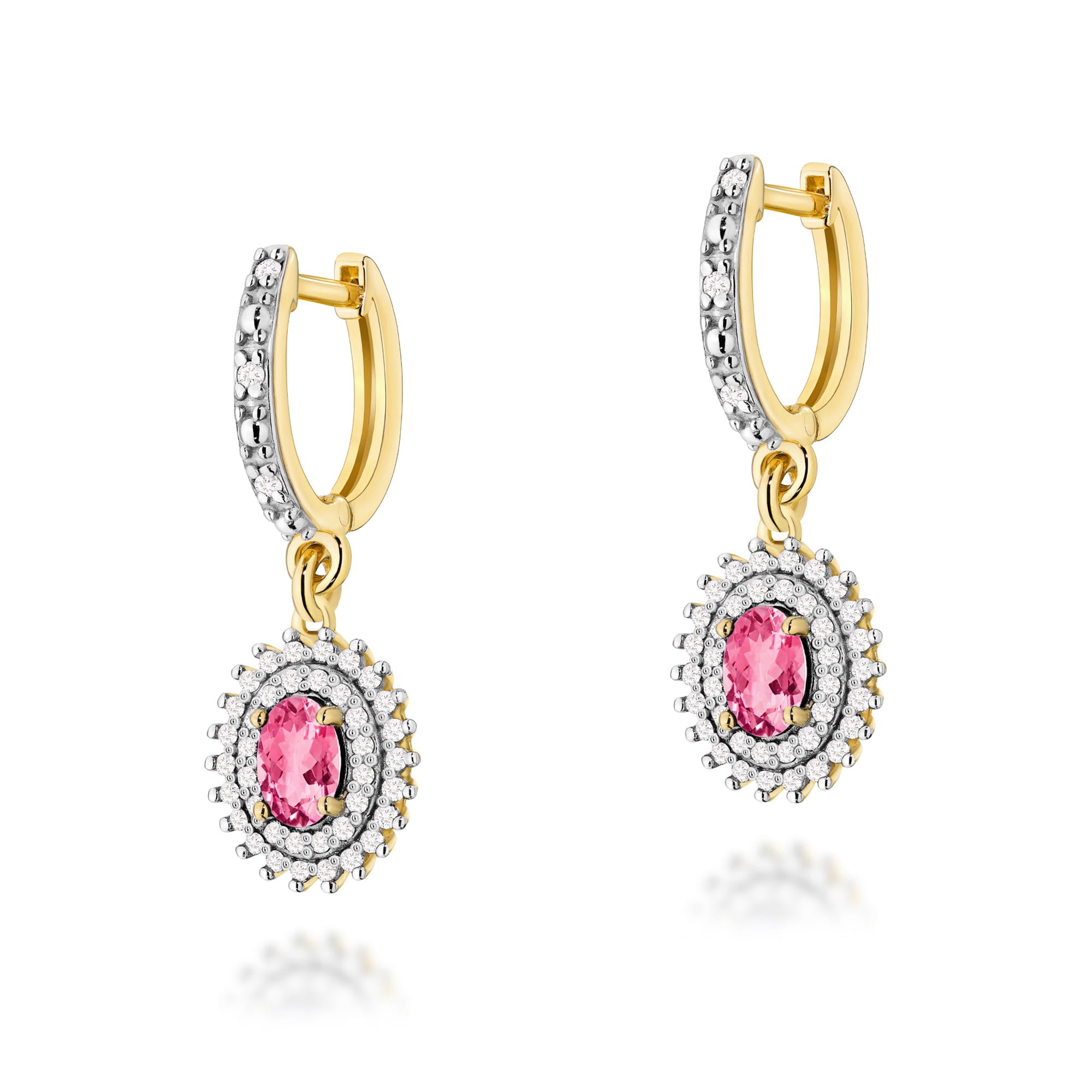 Gold Earrings With Pink Topazes And Diamonds