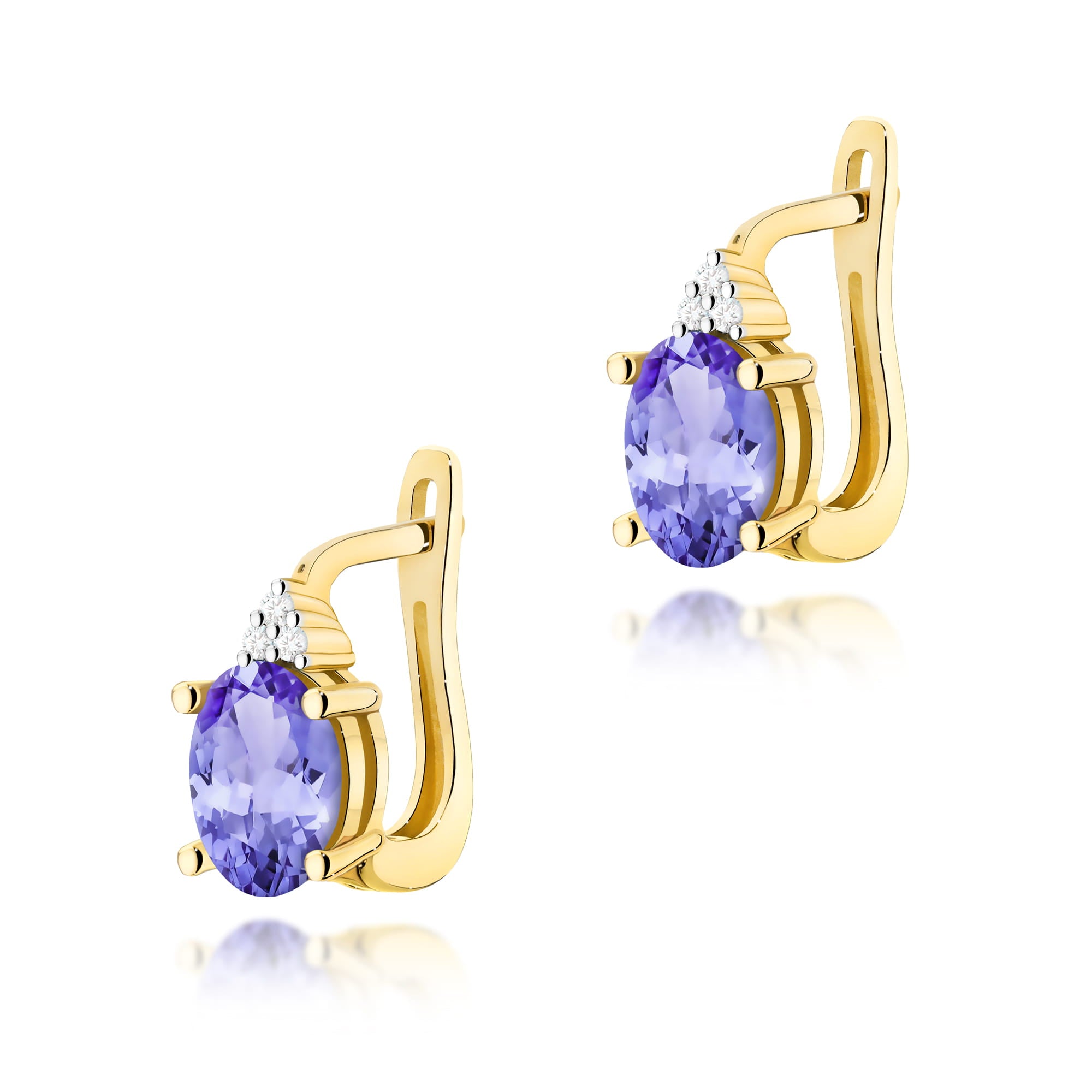 Auksiniai Auskarai Su Tanzanitais Ir Deimantais