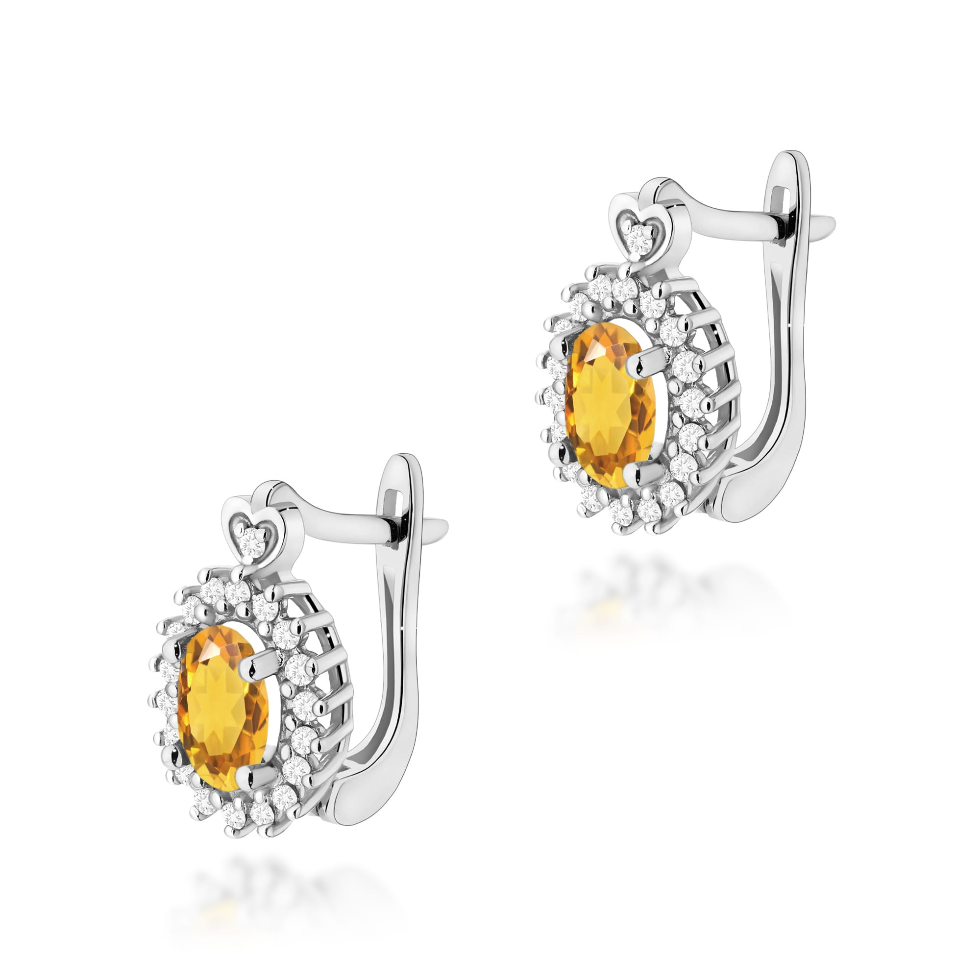 Gold Earrings With Citrine And Diamonds