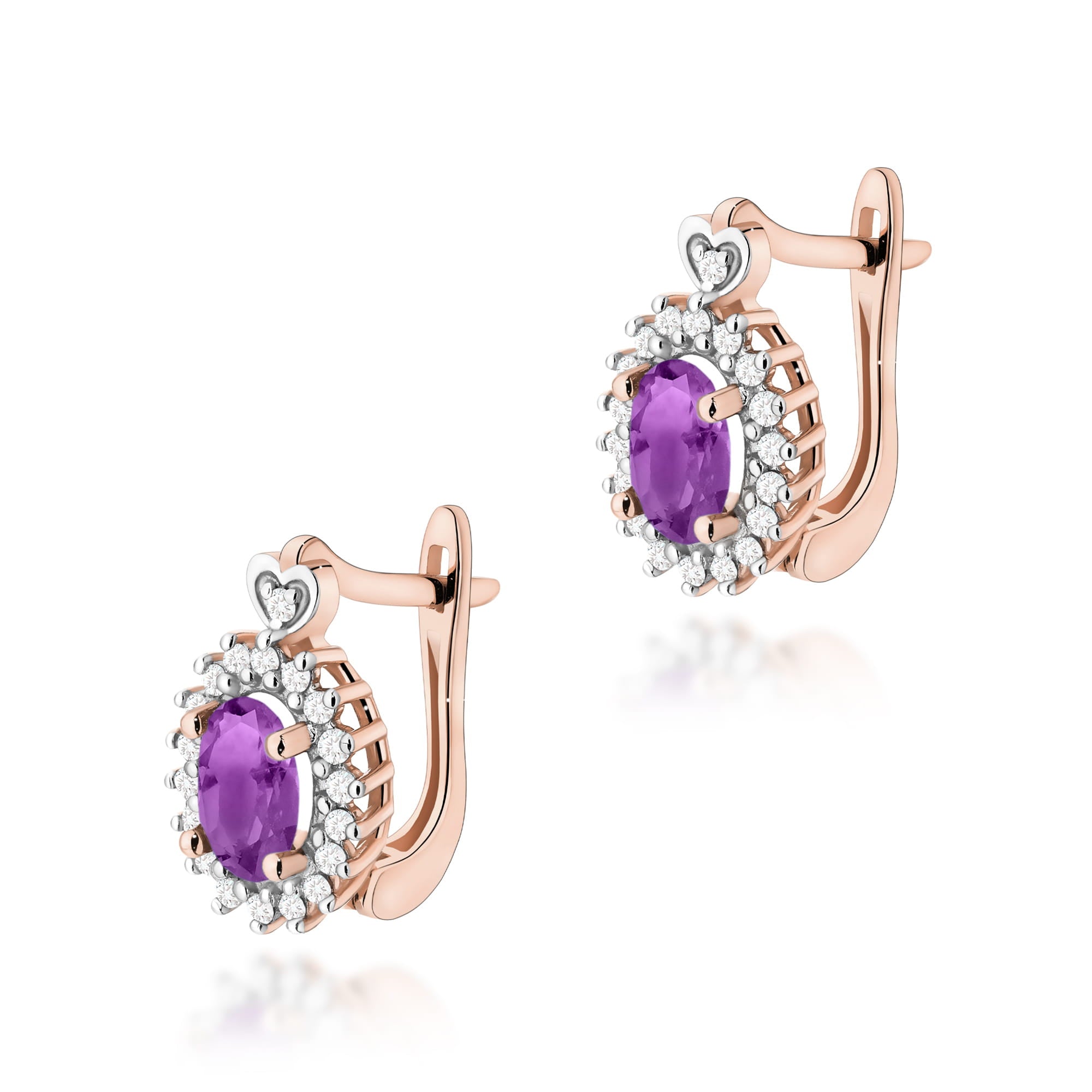Gold Earrings With Amethysts And Diamonds