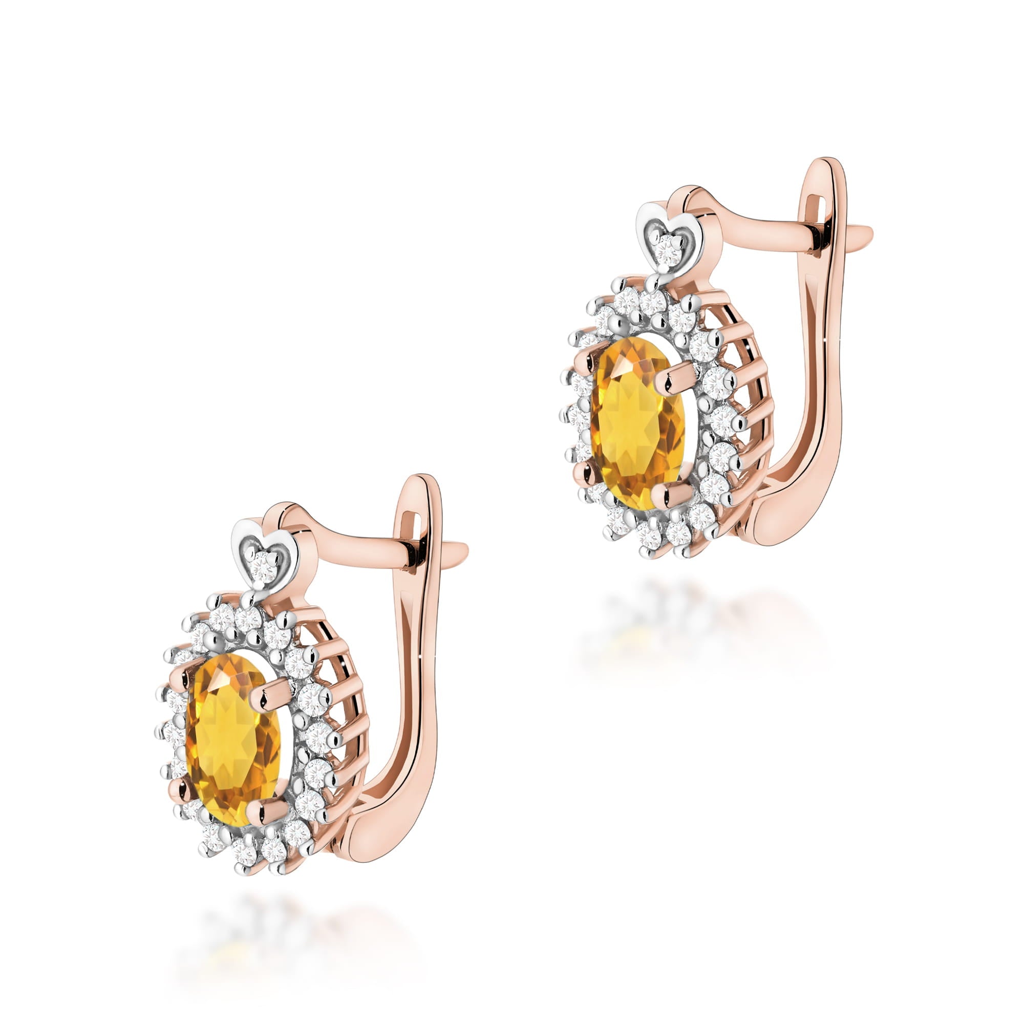 Gold Earrings With Citrine And Diamonds