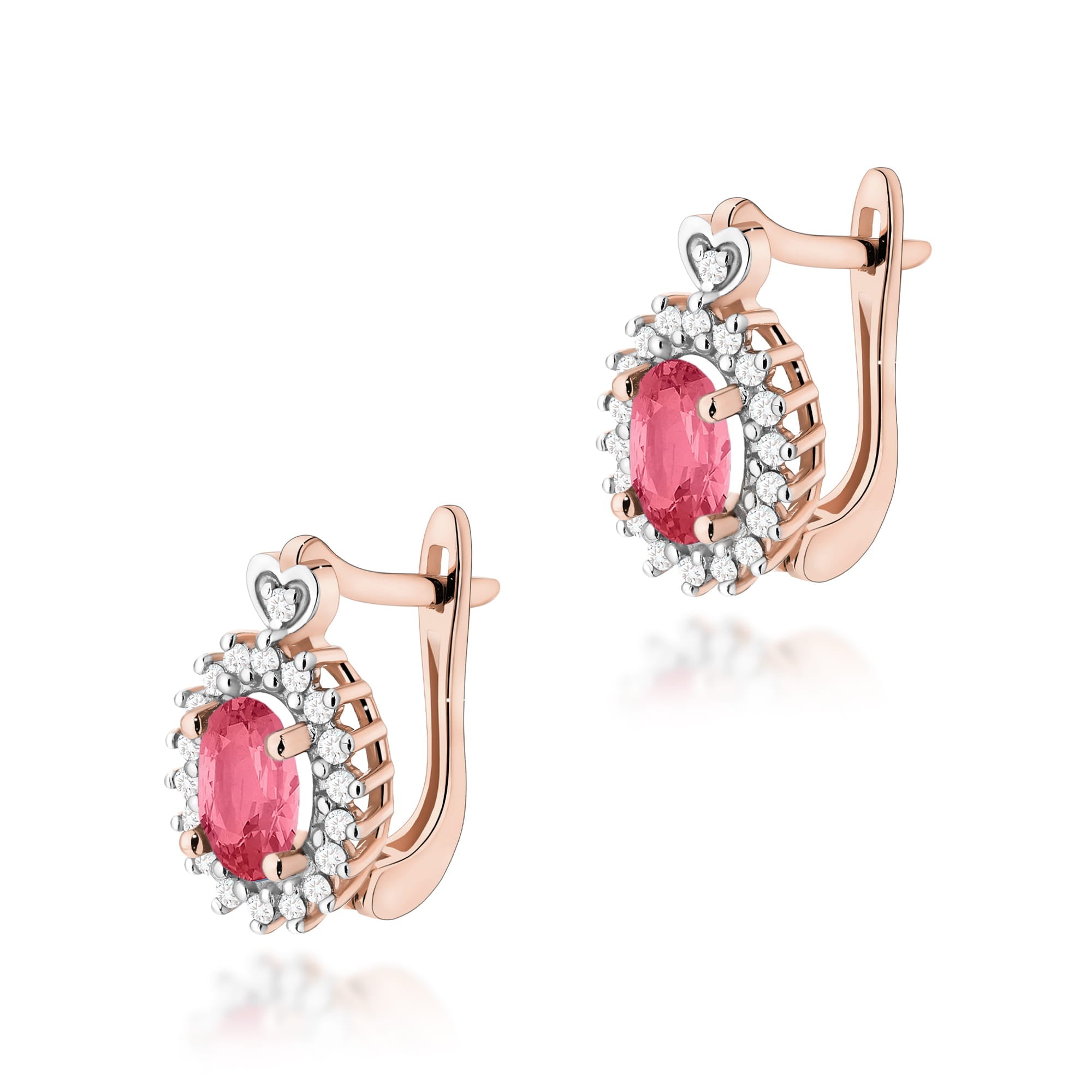 Gold Earrings With Pink Topazes And Diamonds