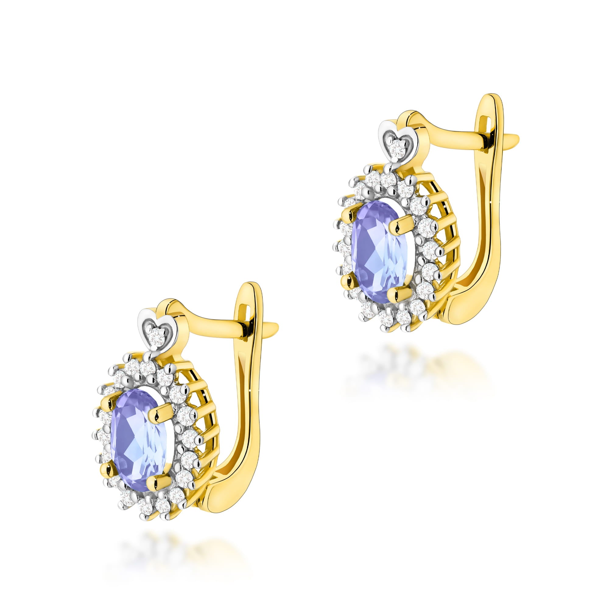 Auksiniai Auskarai Su Tanzanitais Ir Deimantais