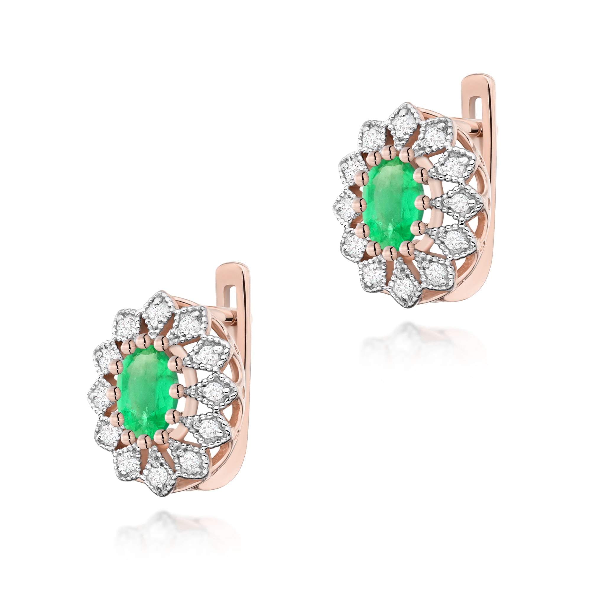 Gold Earrings With Emeralds And Diamonds