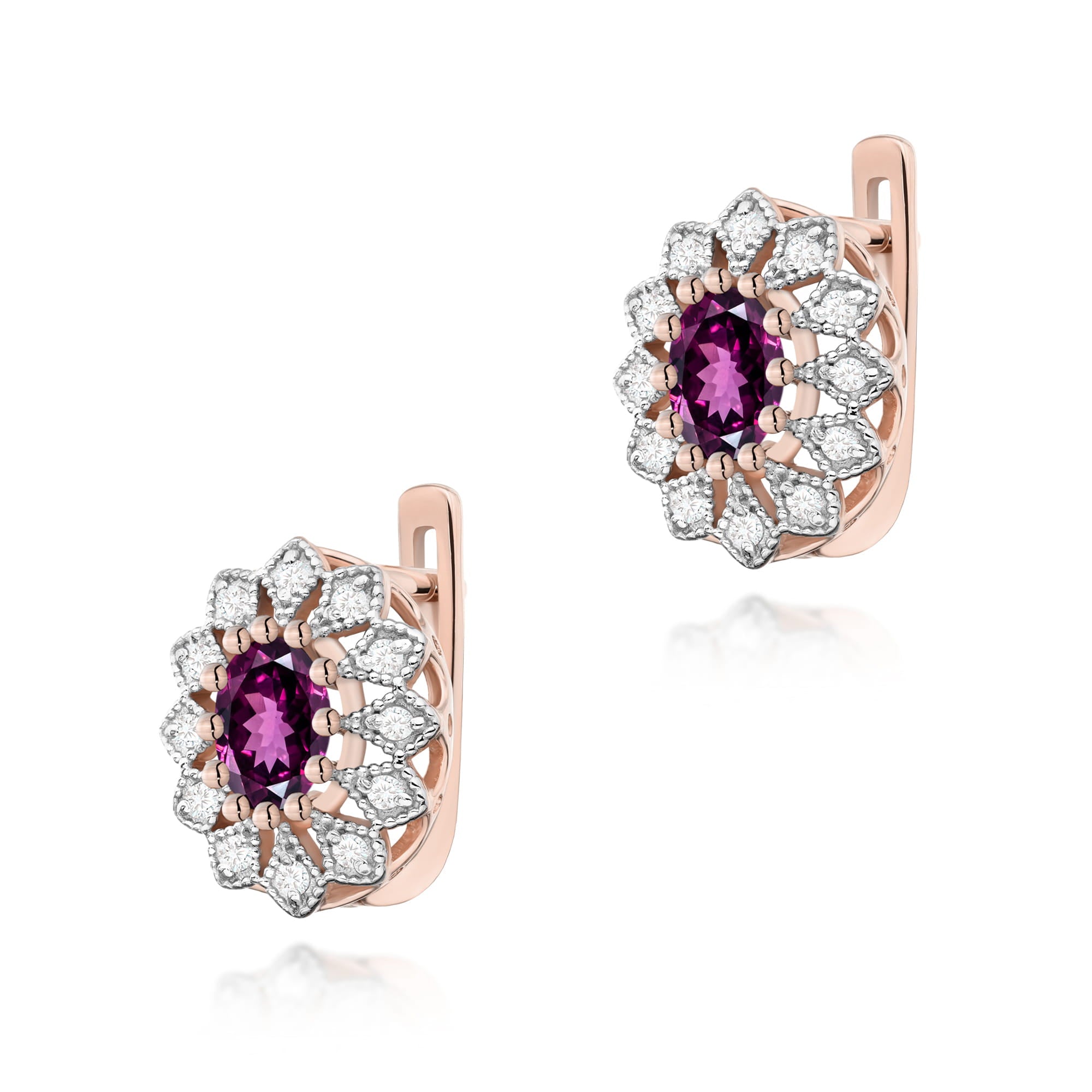 Gold Earrings With Rhodolites And Diamonds