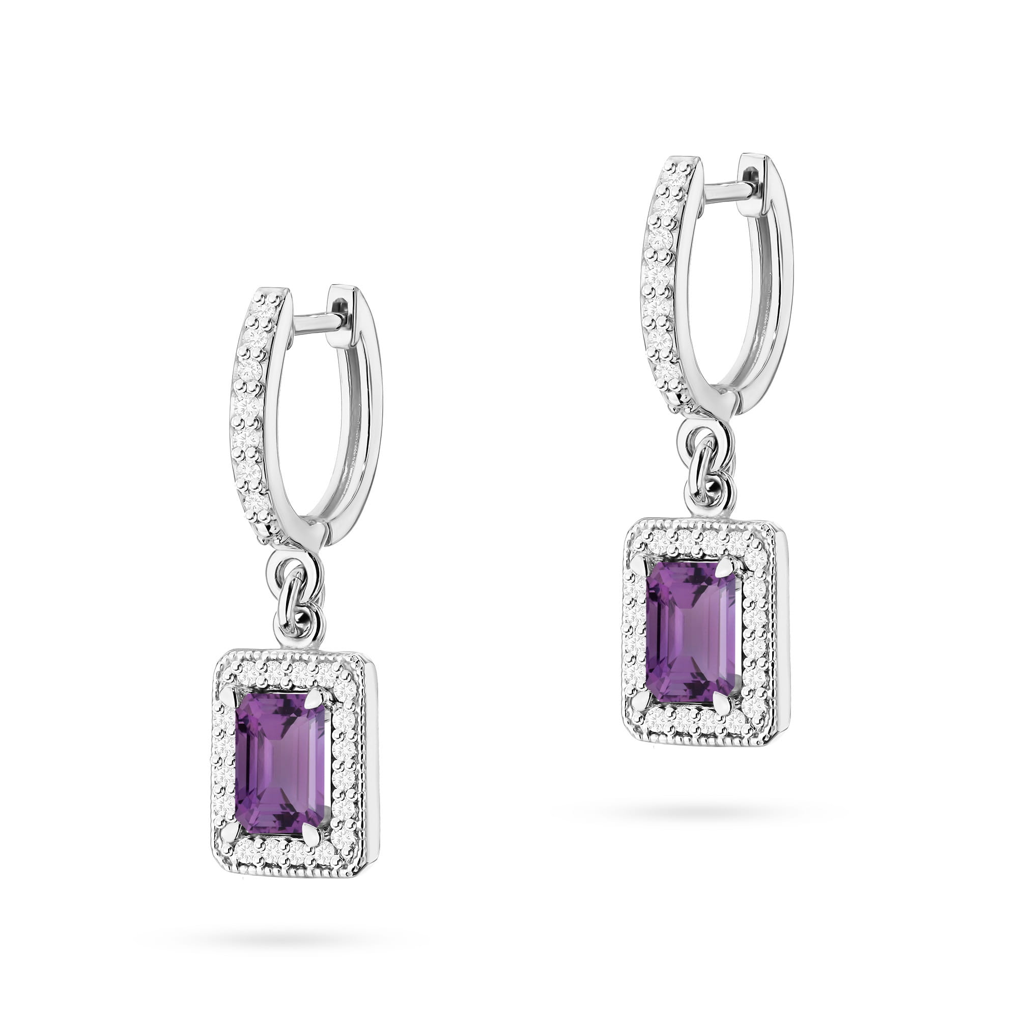 Gold Earrings With Amethysts And Diamonds