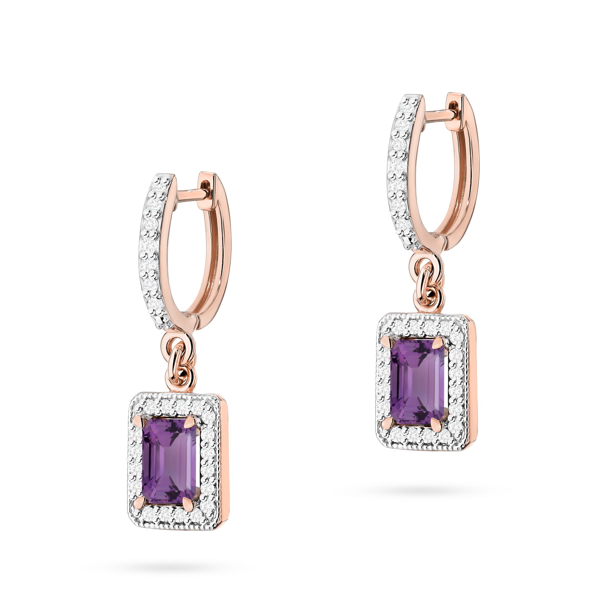Gold Earrings With Amethysts And Diamonds