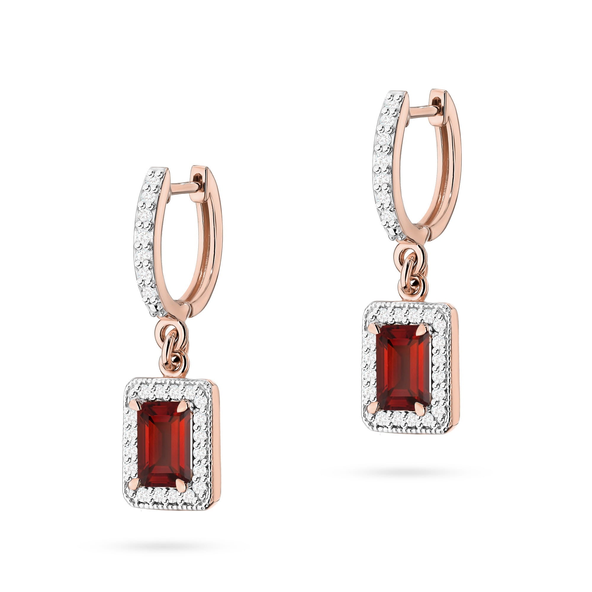 Gold Earrings With Garnets And Diamonds