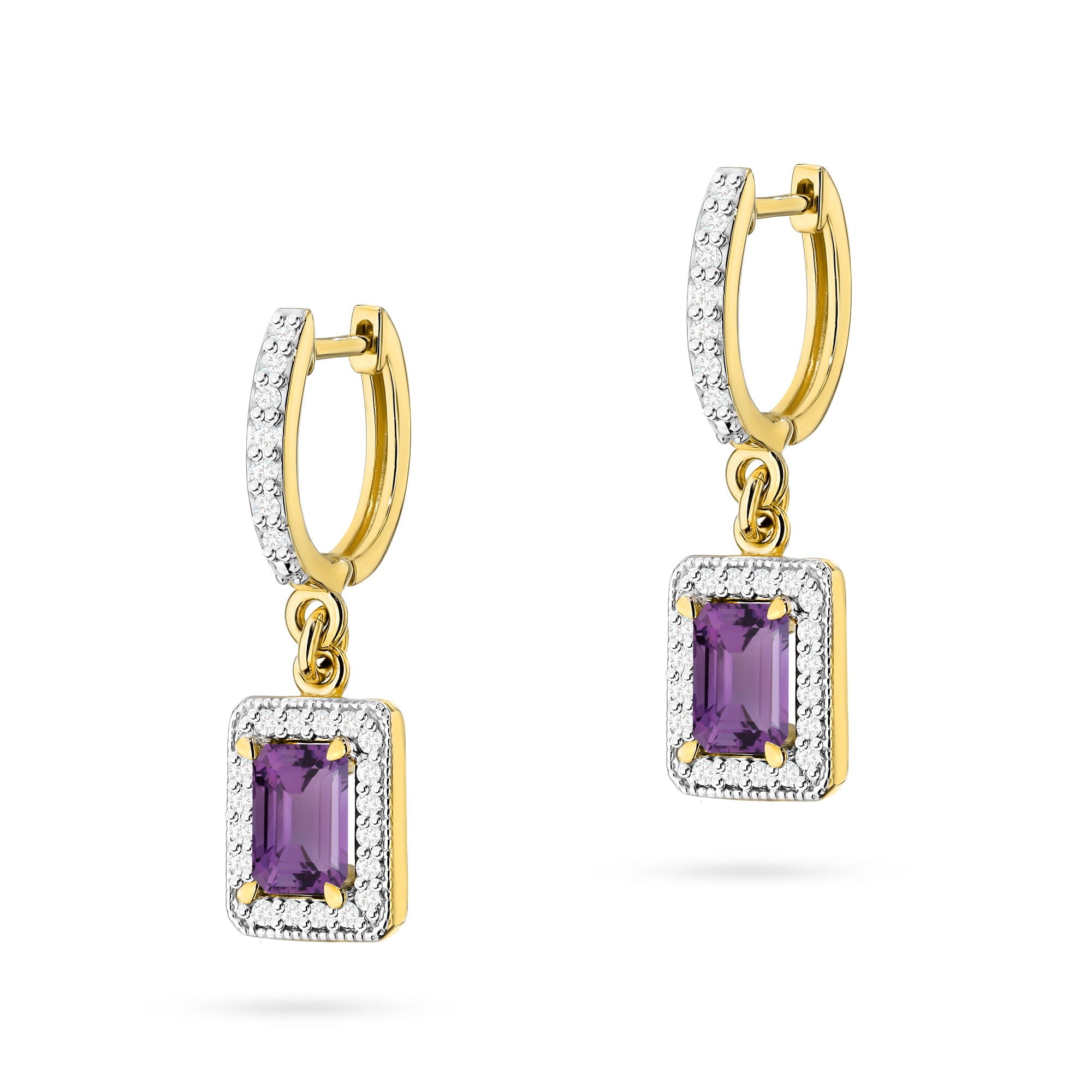 Gold Earrings With Amethysts And Diamonds