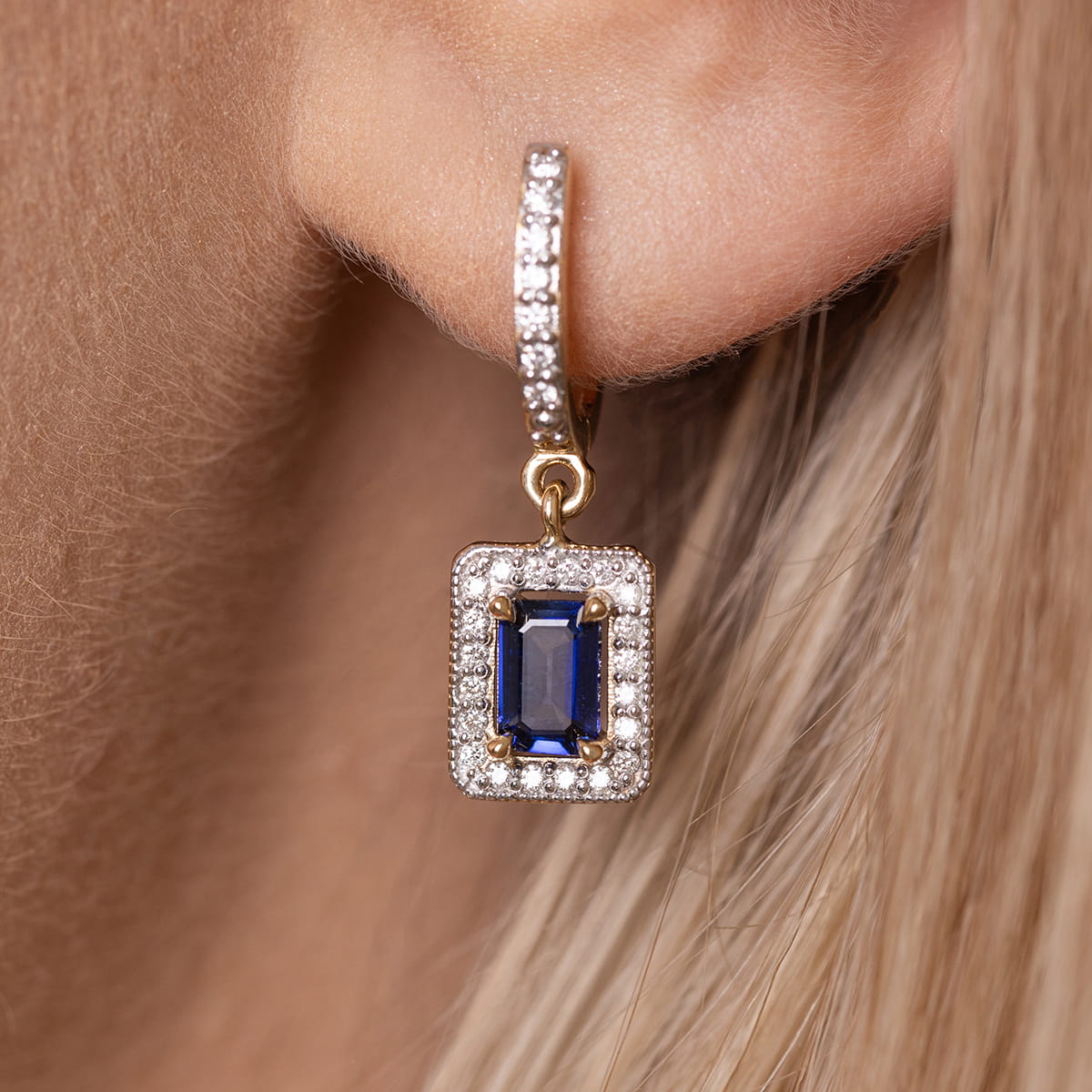 Auksiniai Auskarai Su Safyrais Ir Deimantais