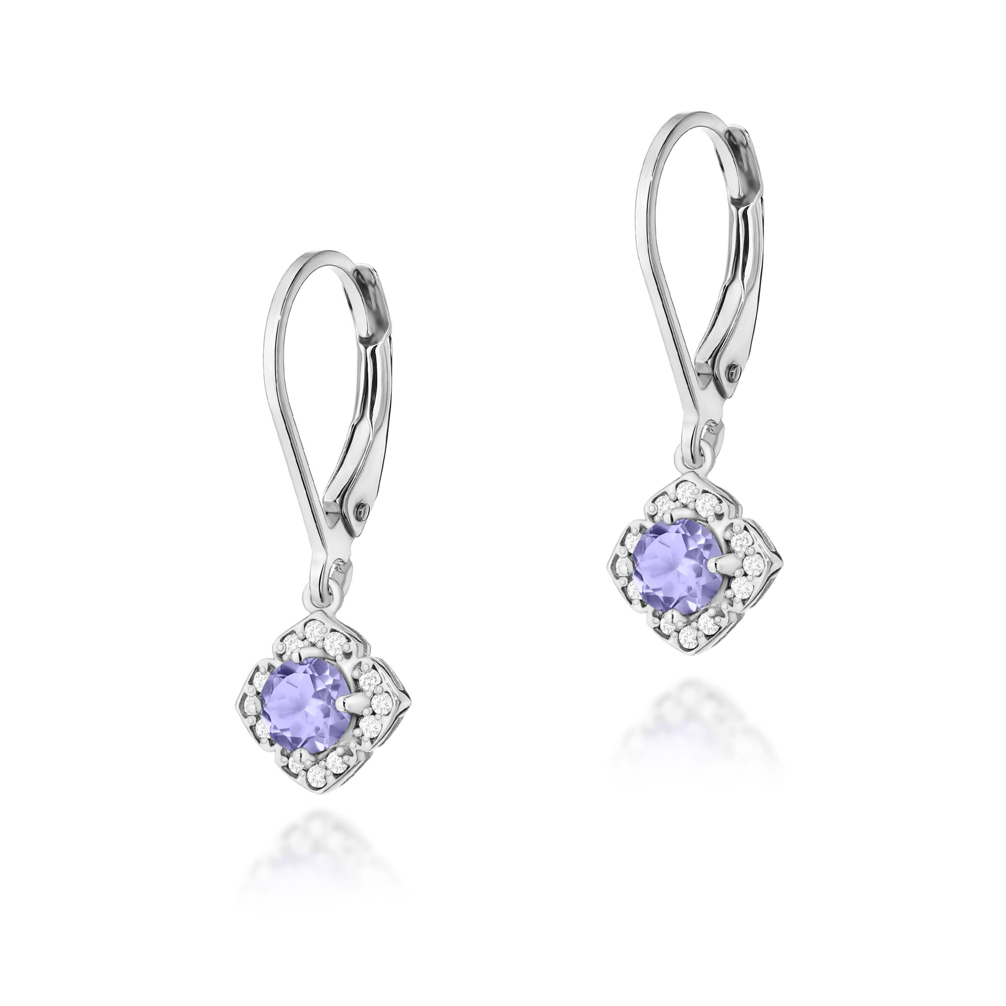 Gold Earrings With Tanzanites And Diamonds