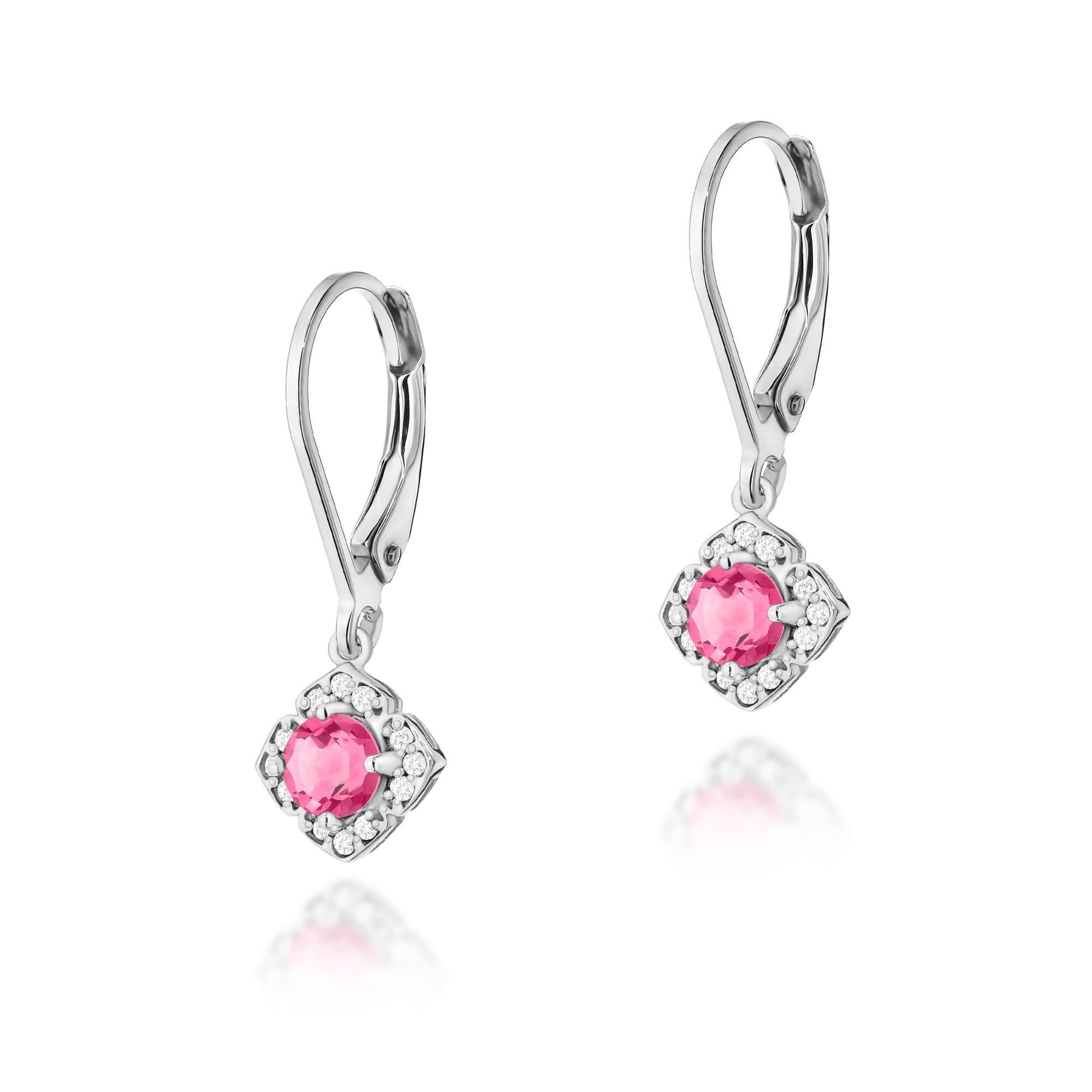 Gold Earrings With Pink Topaz And Diamonds