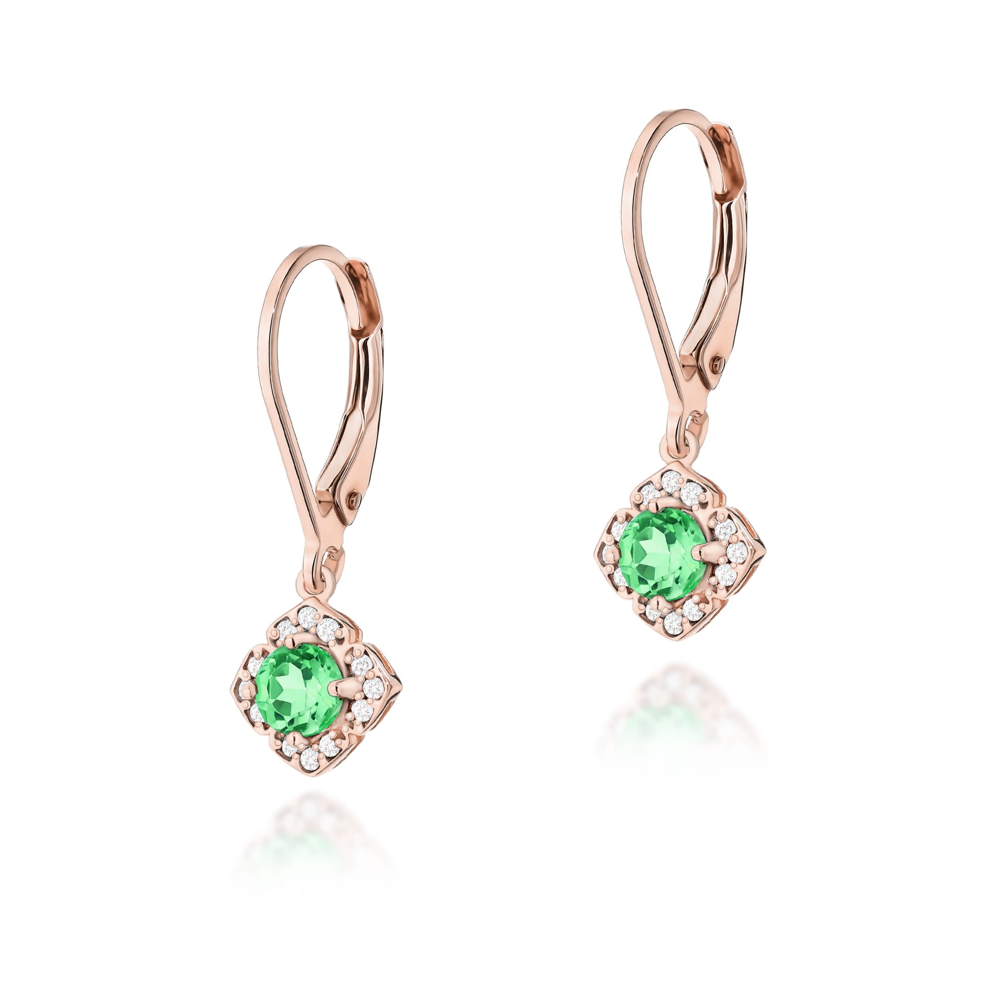 Gold Earrings With Emerald And Diamonds