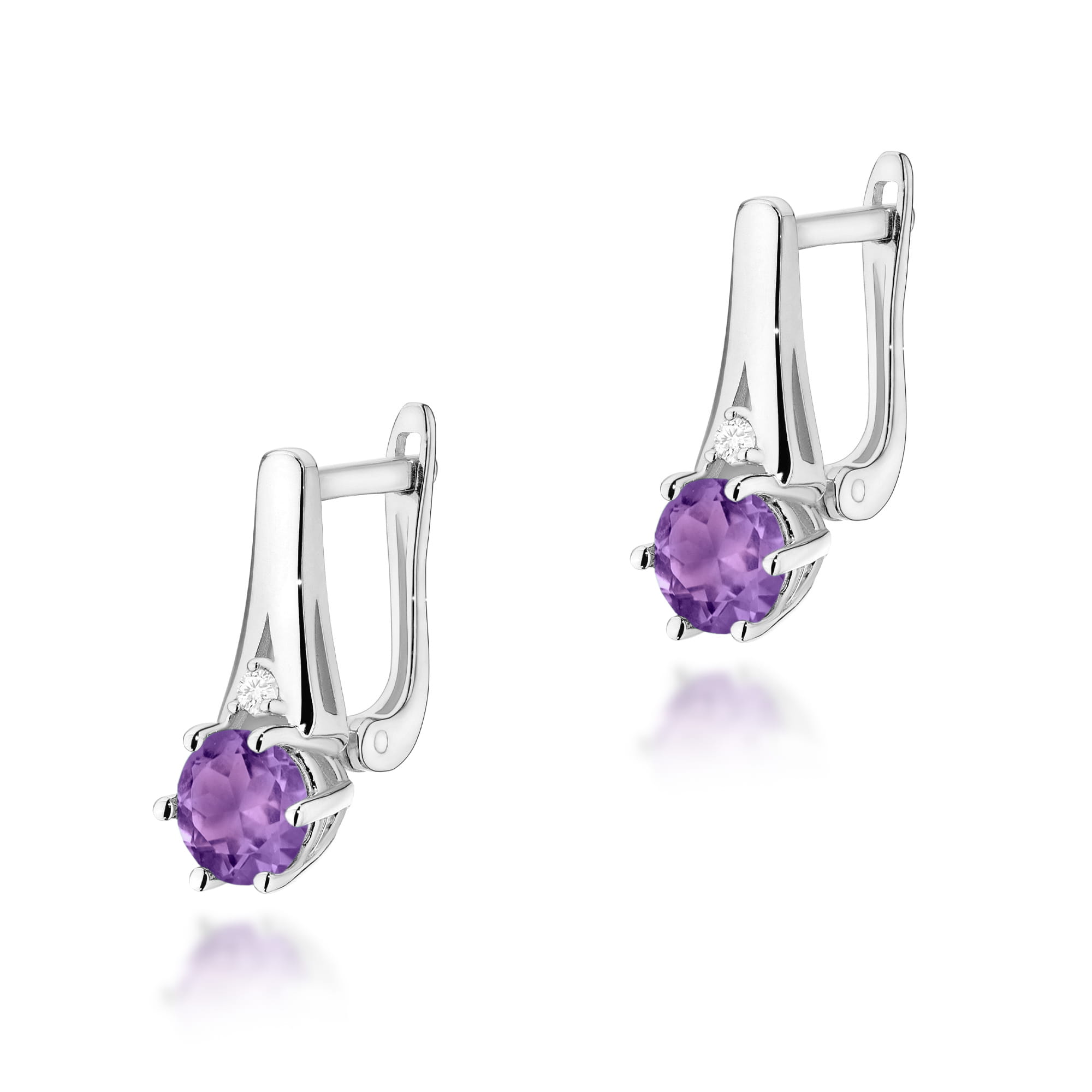 Gold Earrings With Amethysts And Diamonds