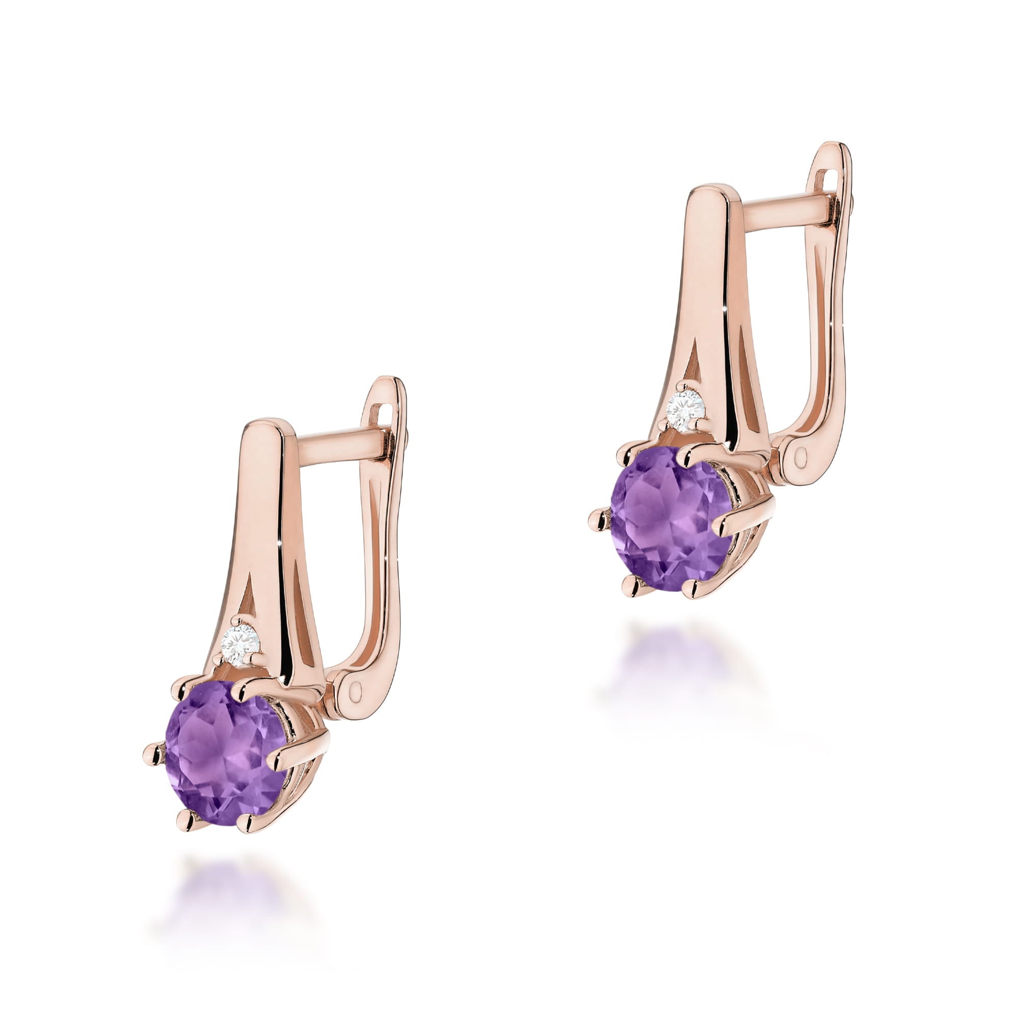 Gold Earrings With Amethysts And Diamonds