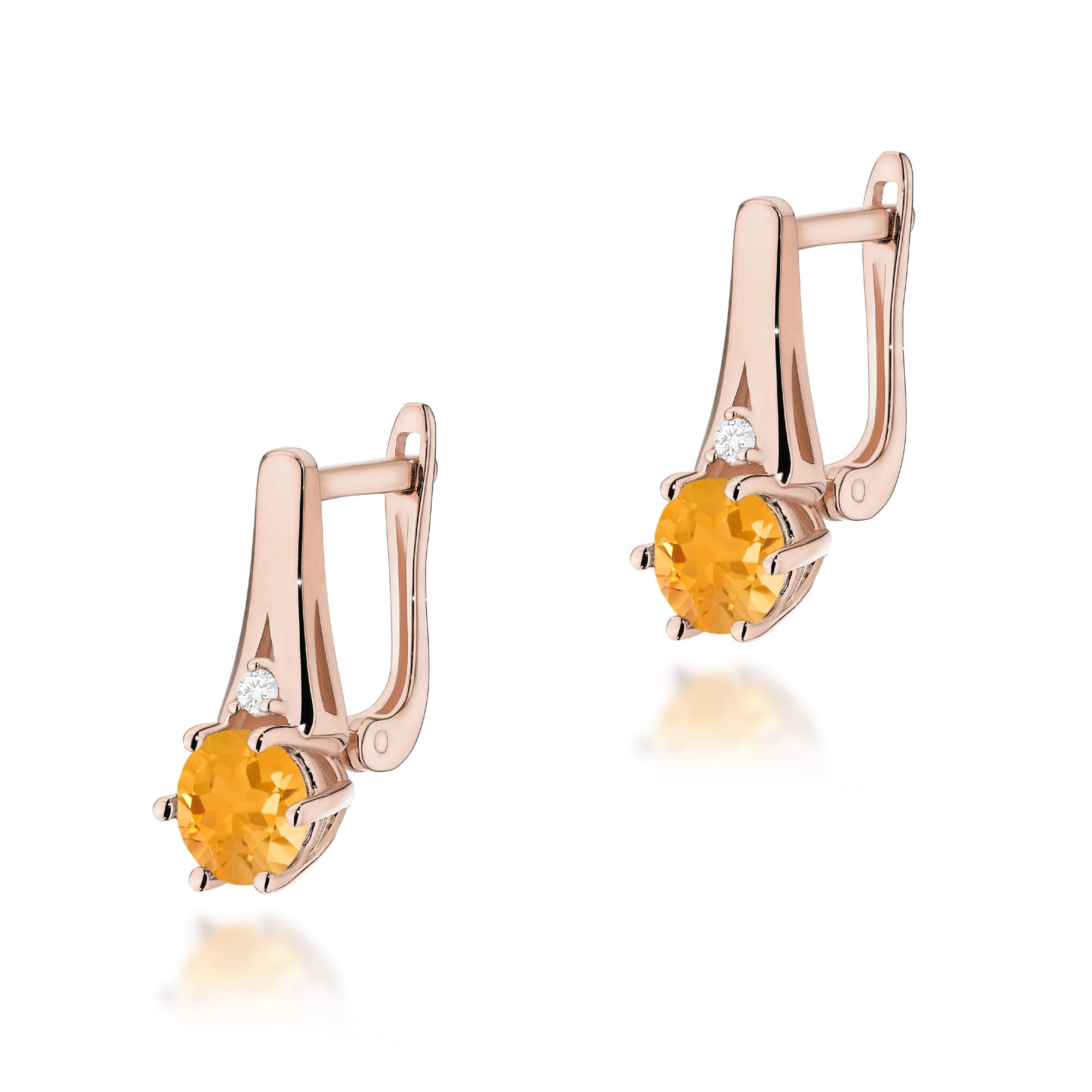 Gold Earrings With Citrine And Diamonds