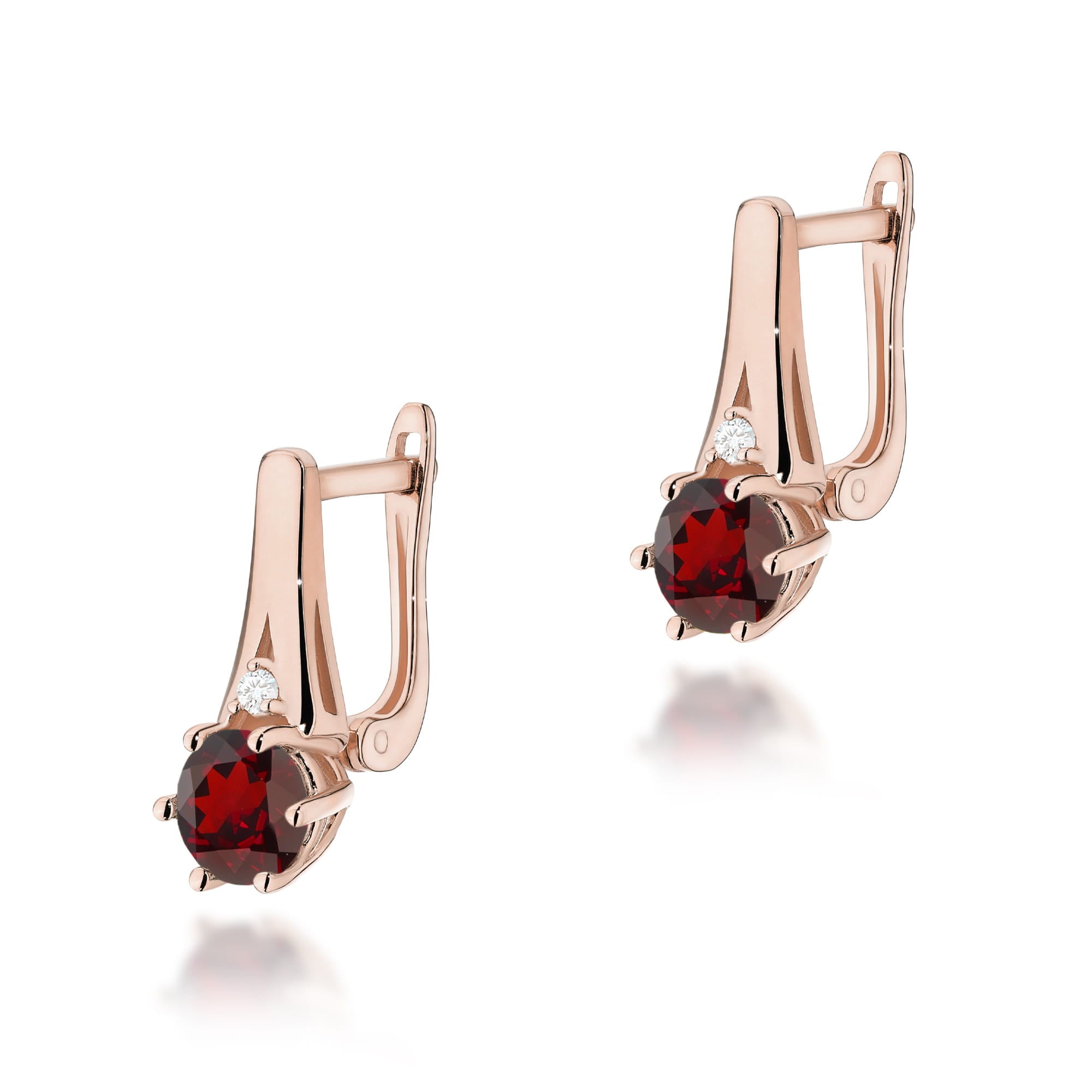 Gold Earrings With Garnets And Diamonds