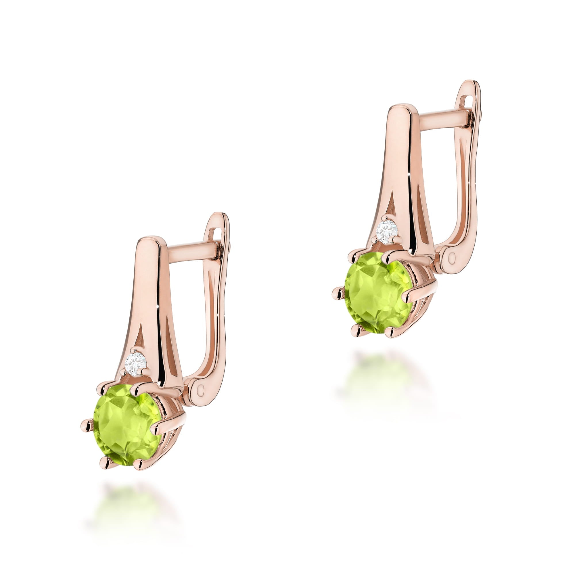 Gold Earrings With Peridots And Diamonds