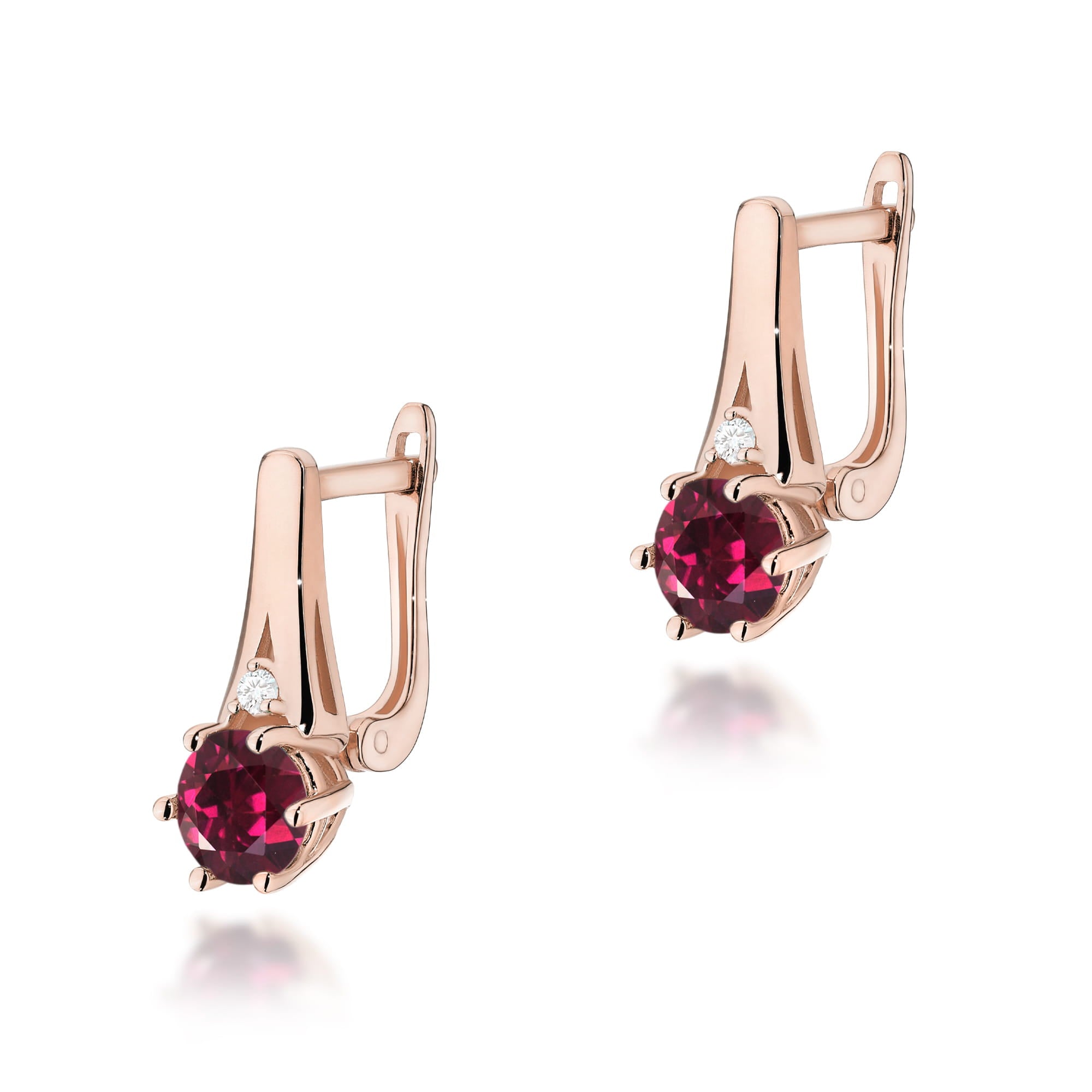 Gold Earrings With Rhodolite And Diamonds