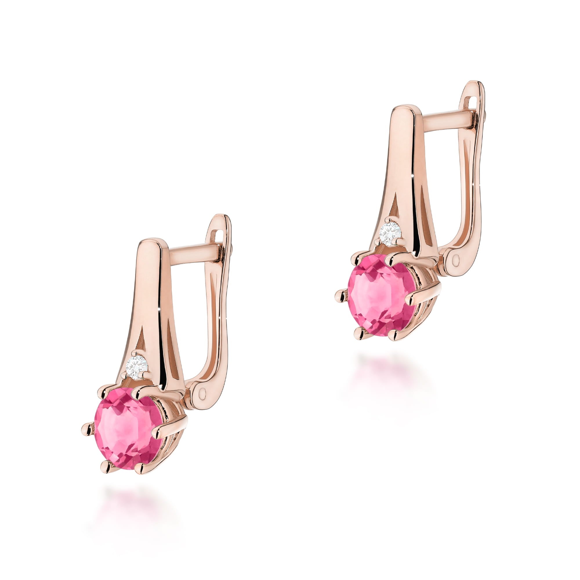 Gold Earrings With Pink Topazes And Diamonds